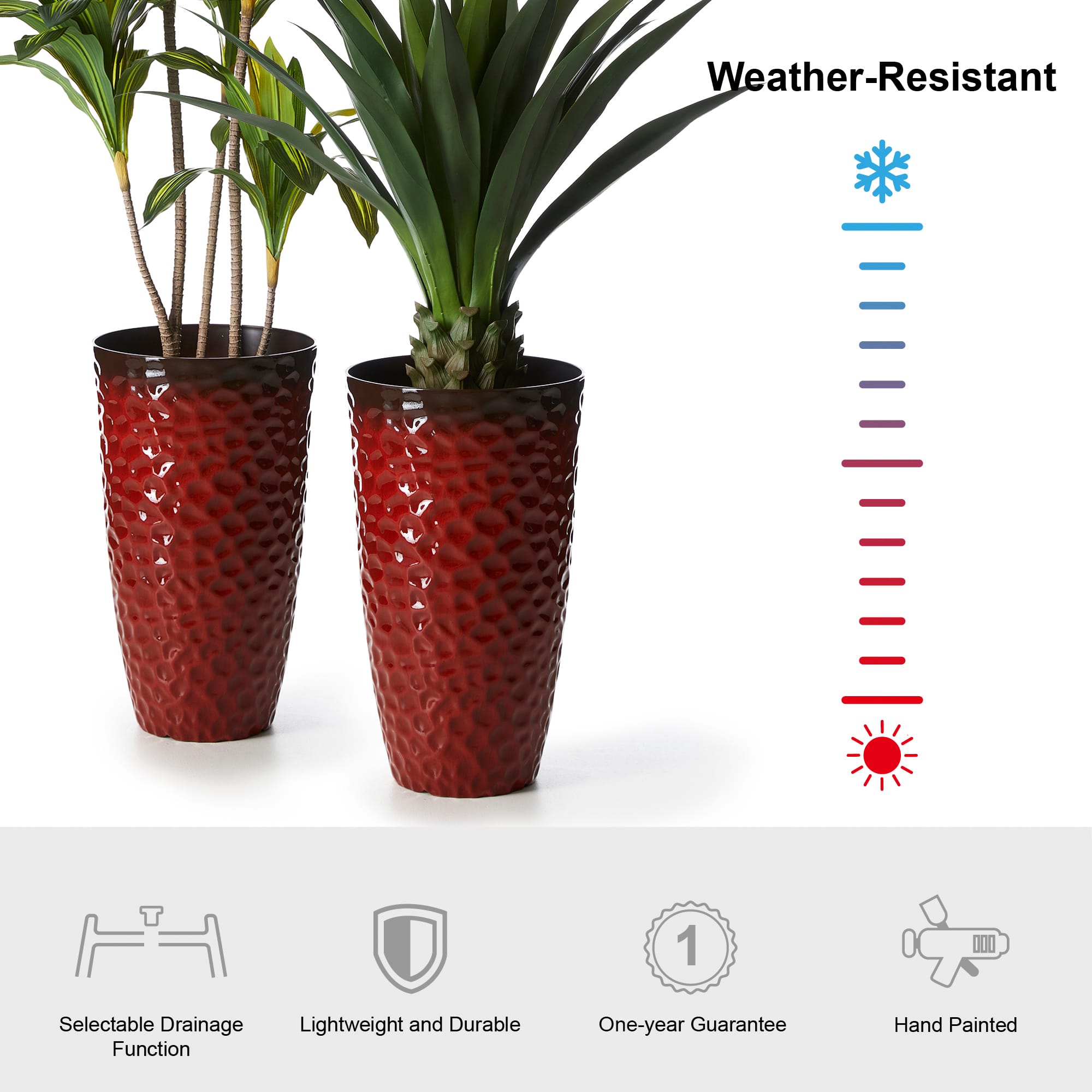 Glitzhome&#xAE; 23.75&#x22; Eco-Friendly Honeycomb Textured Red Tall Plastic Planters, 2ct.