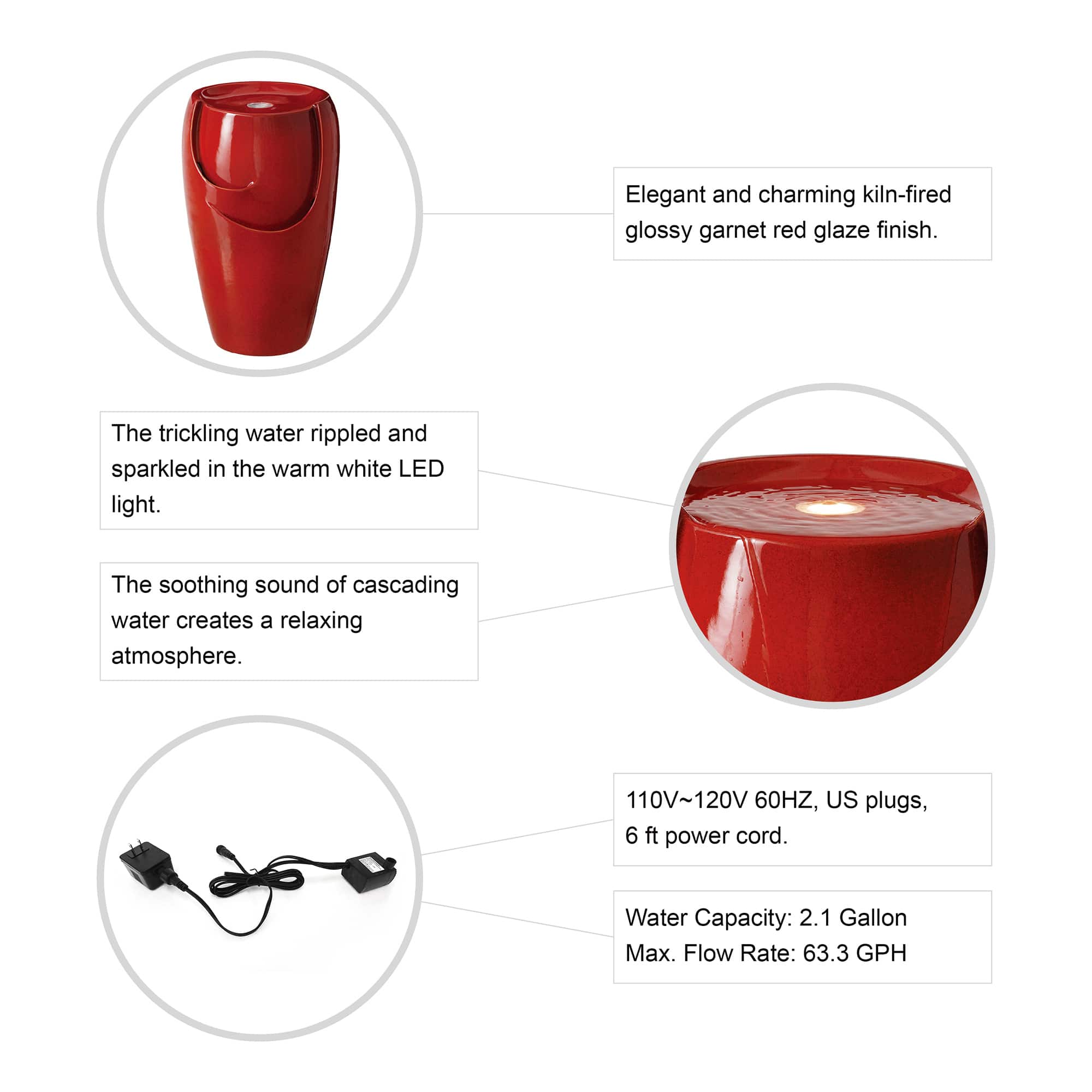 Glitzhome® 21" Red LED Ceramic Fountain