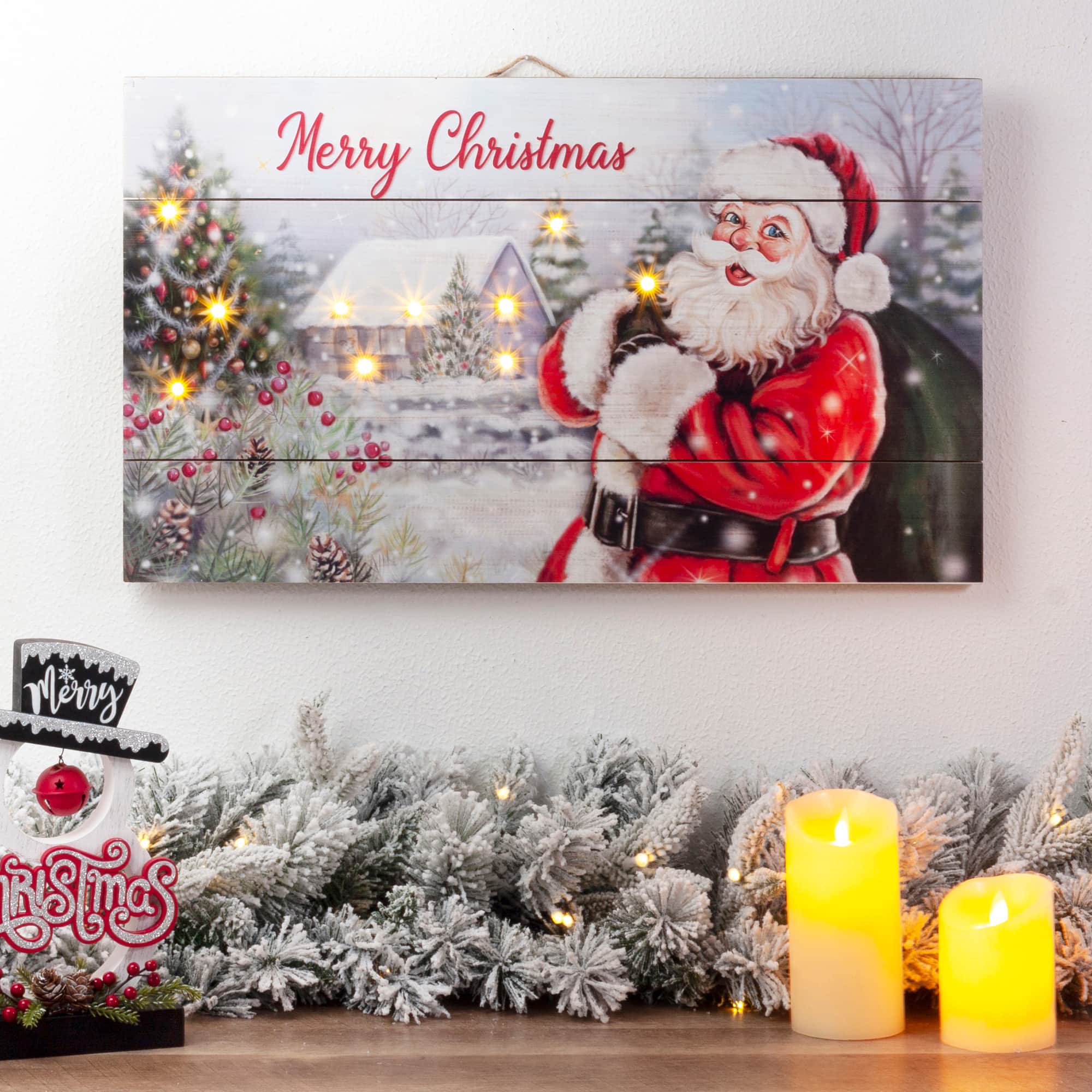 Glitzhome&#xAE; 24&#x22; LED Wooden Santa Wall D&#xE9;cor