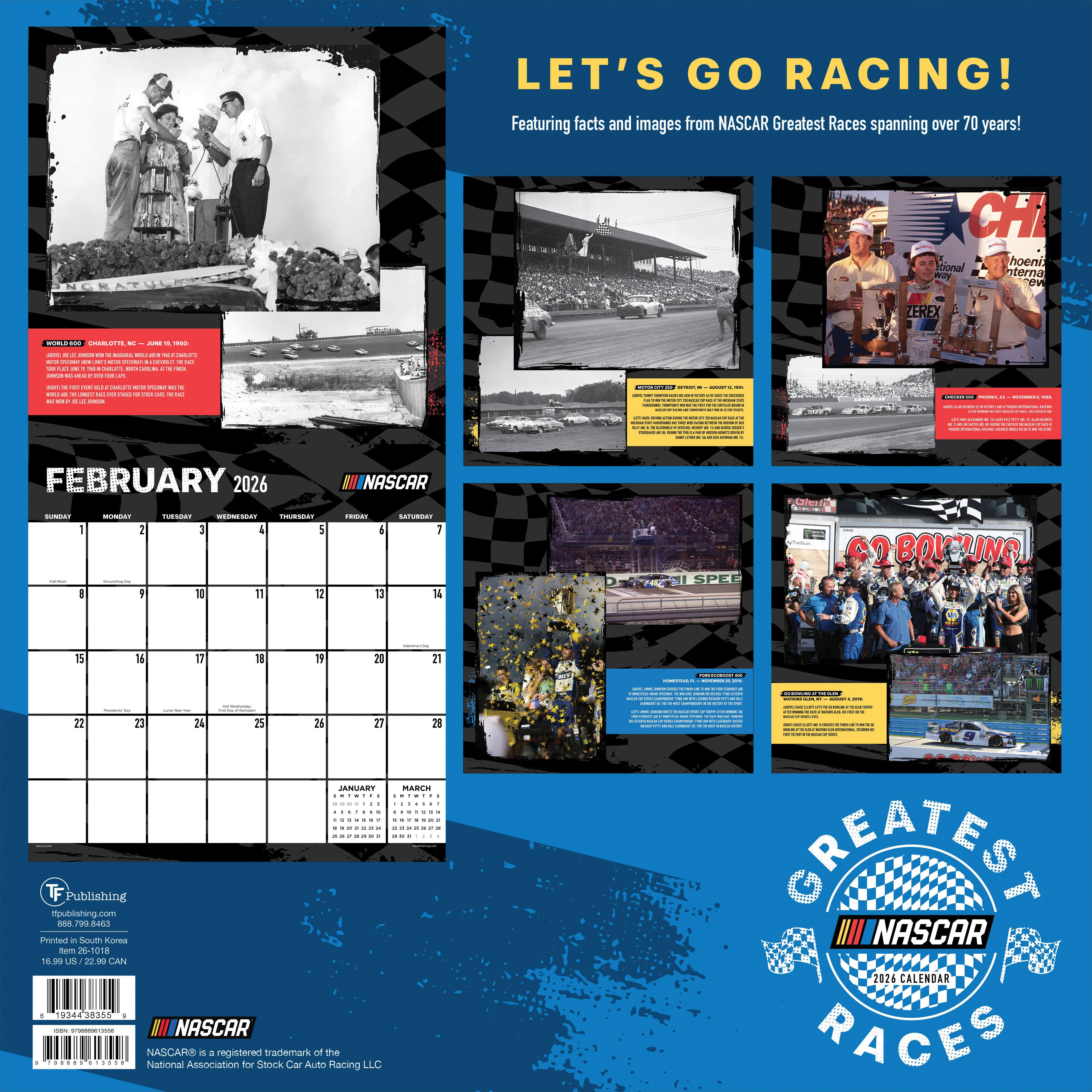 2026 Nascar Greatest Races Wall Calendar