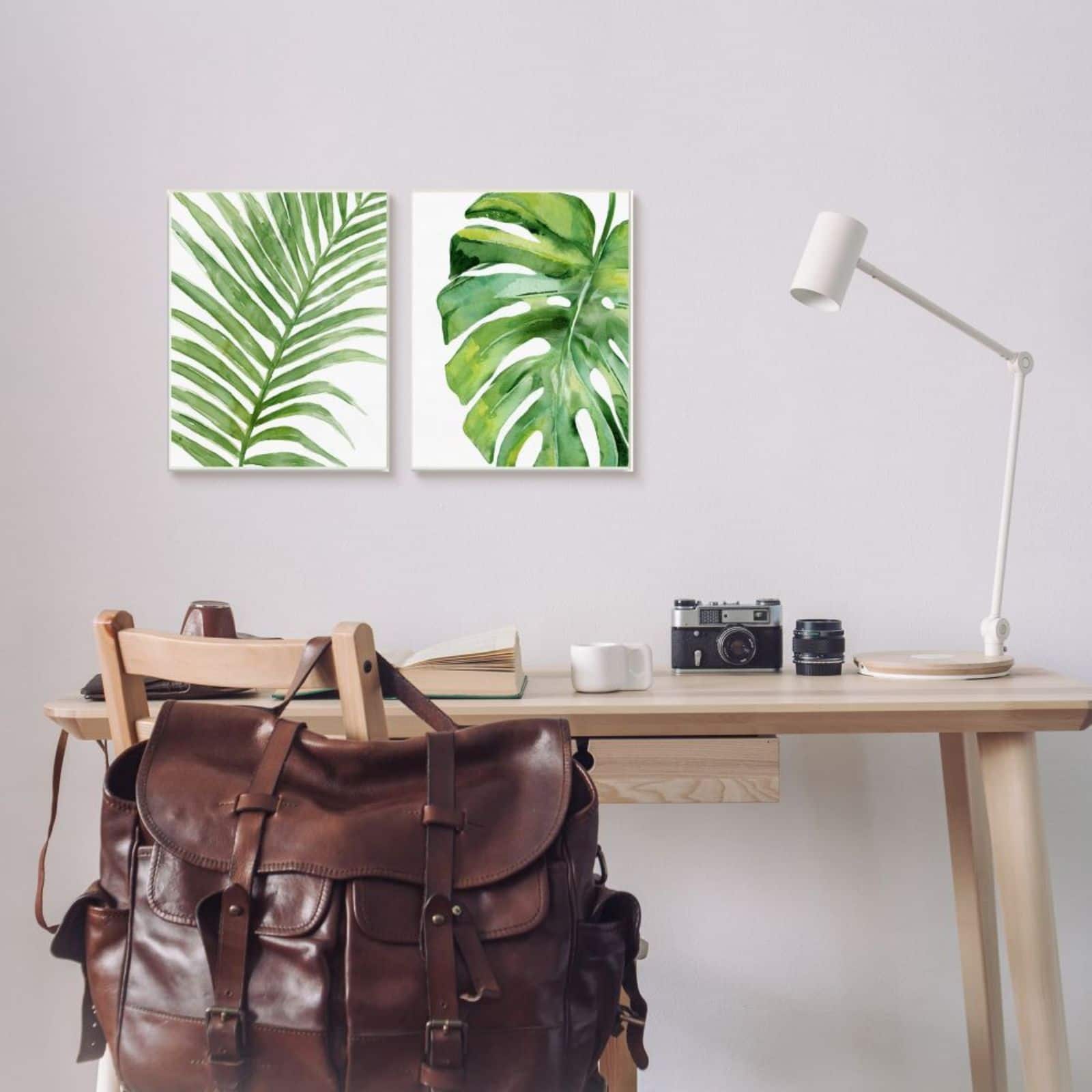 Stupell Industries Tropical Green Palms on Minimal White Background Gray Framed Wall Art