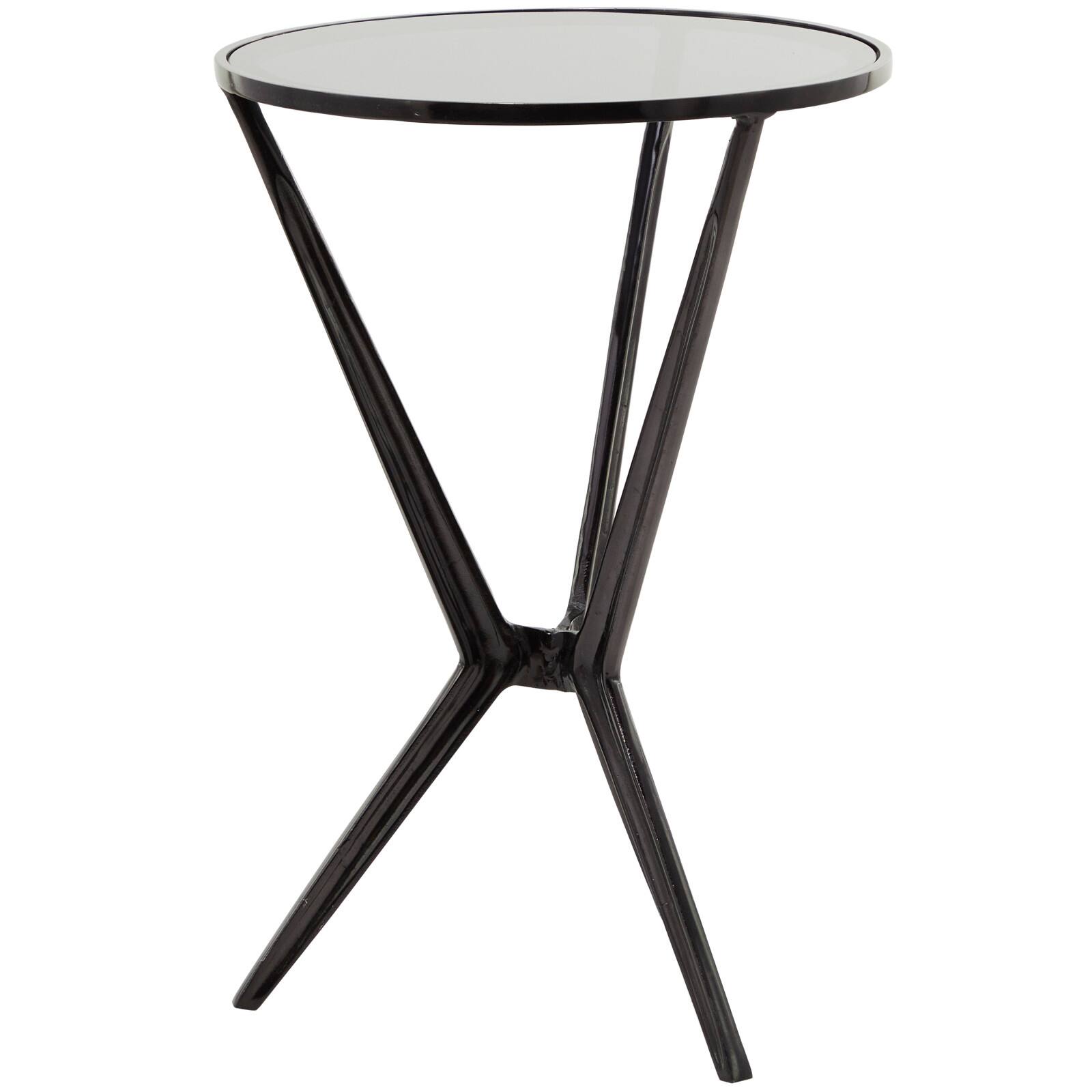 Black Aluminum Hourglass Shaped Stand Accent Table with Clear Glass Top 16" x 16" x 24"