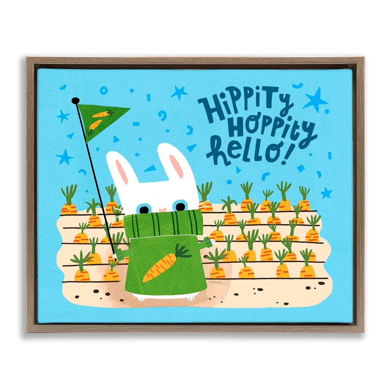 Stupell Industries Hippity Hoppity Hello Bunny Floater Framed Art
