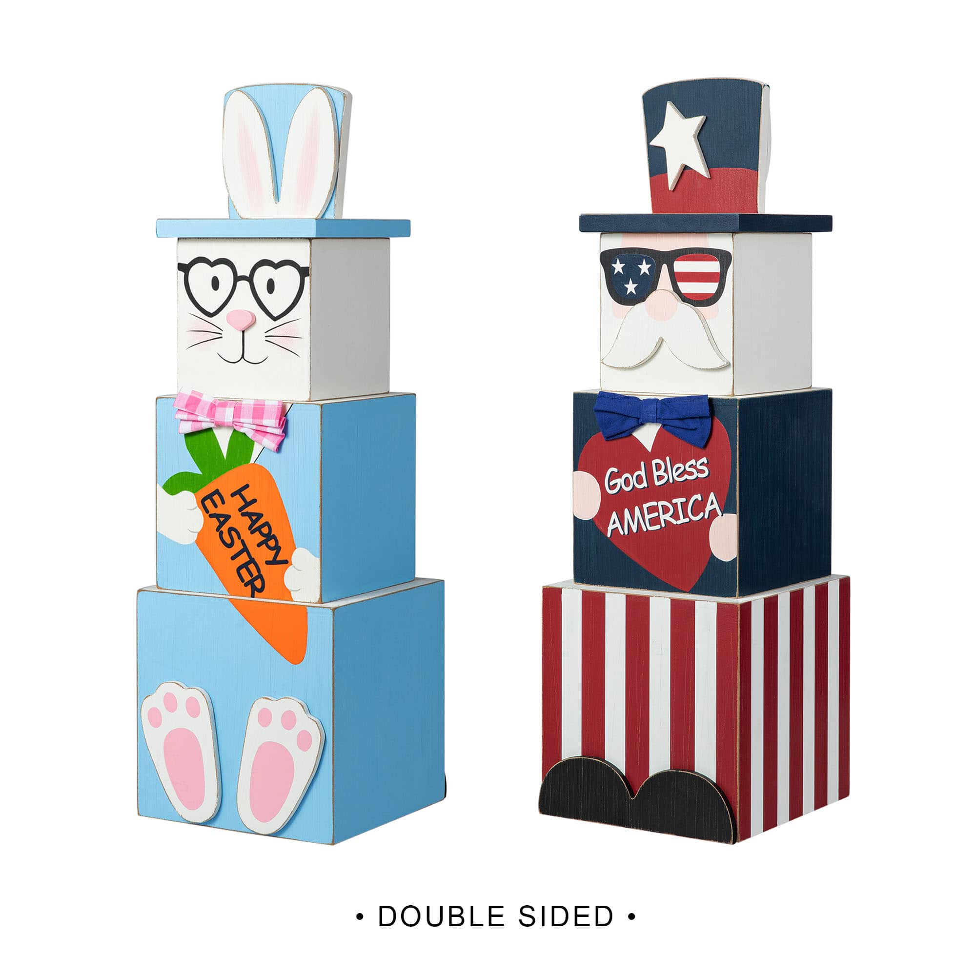 Glitzhome&#xAE; 24&#x22; Wooden Double Sided Easter &#x26; July 4th Porch D&#xE9;cor