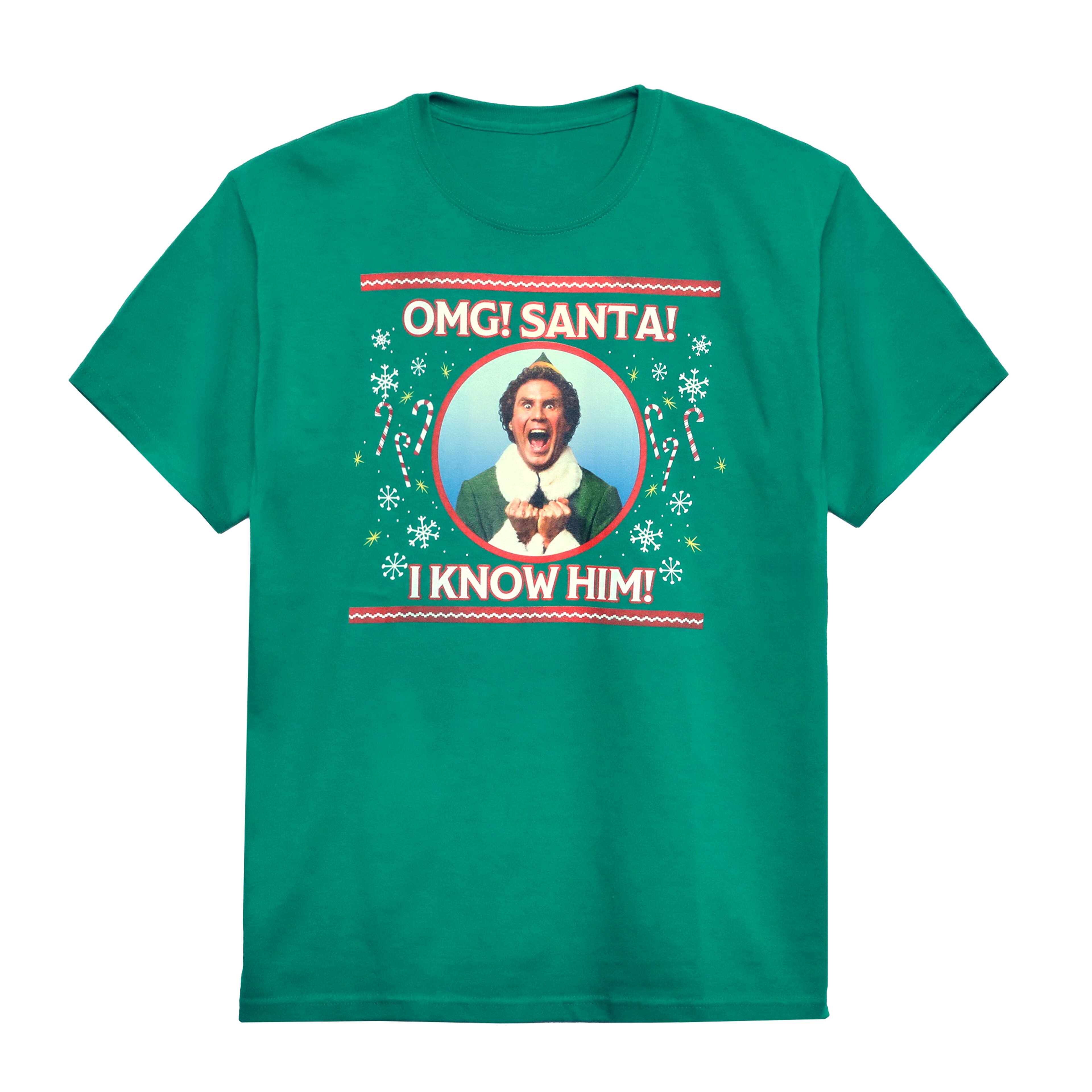 T-shirt pour adulte &#xE0; col rond Buddy the Elf OMG! Santa! vert irlandais