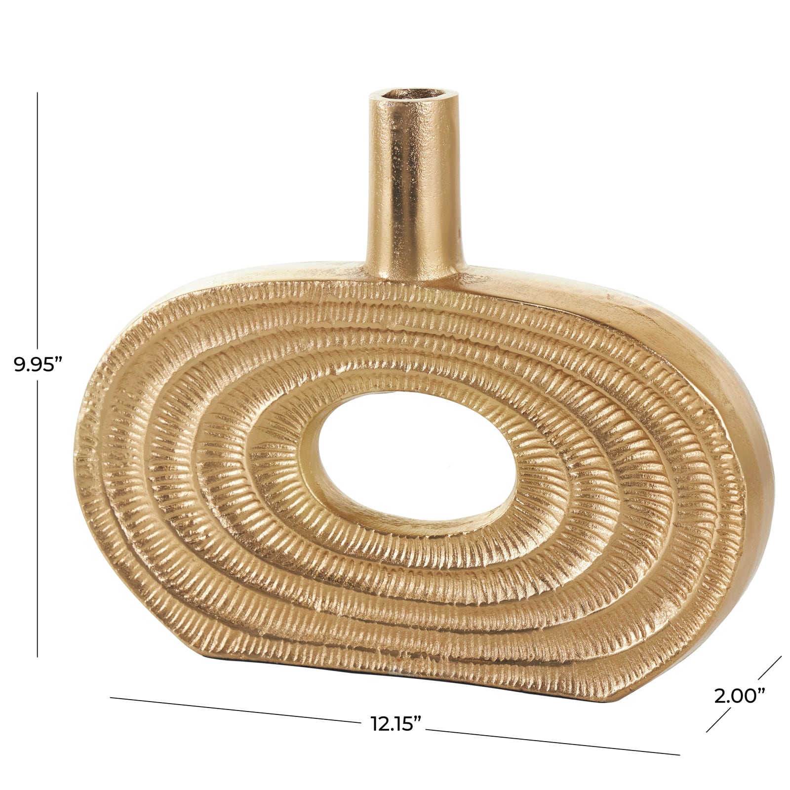 10" Gold Aluminum Geometric Circular Vase with Linear Etchings