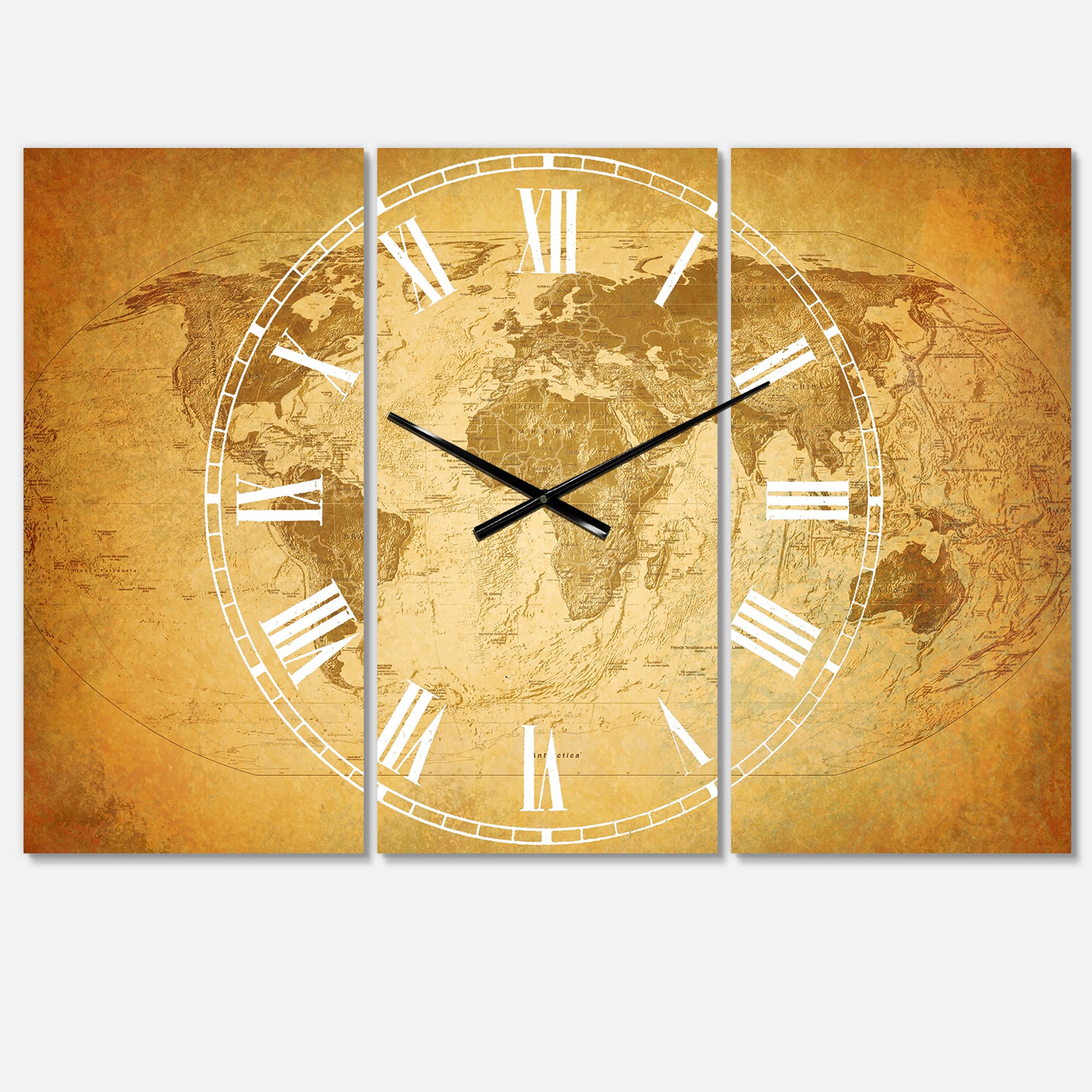 Designart Vintage Classic Map Multipanel Wall Clock