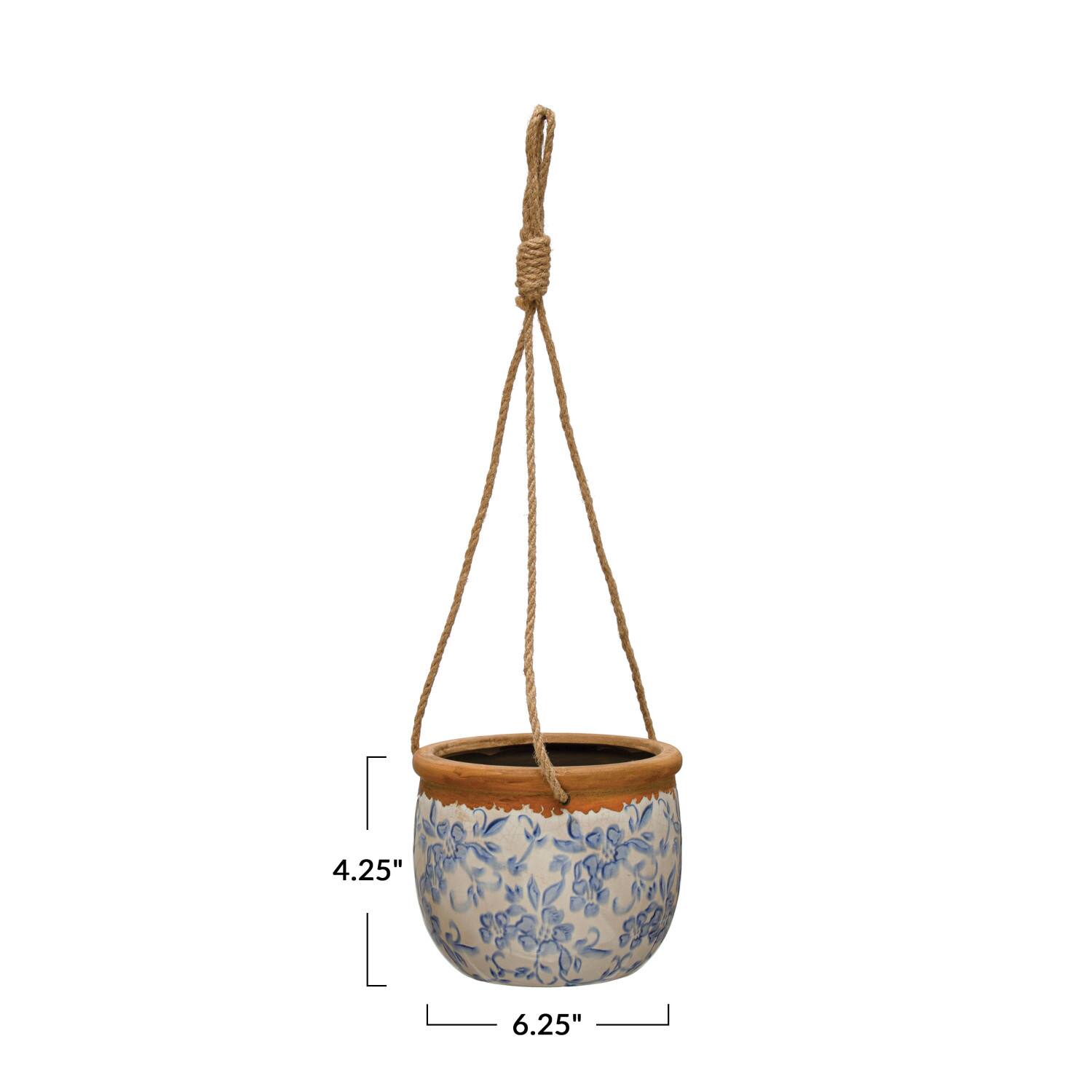Hello Honey&#xAE; 6&#x22; Multicolor Terracotta Hanging Planter with Jute Rope