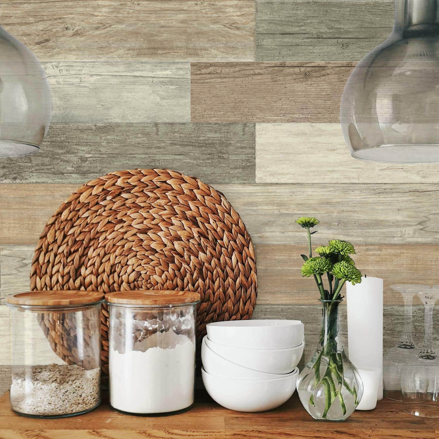 Roommates Distressed Barn Wood Plank Peel & Stick Giant Wall Decals