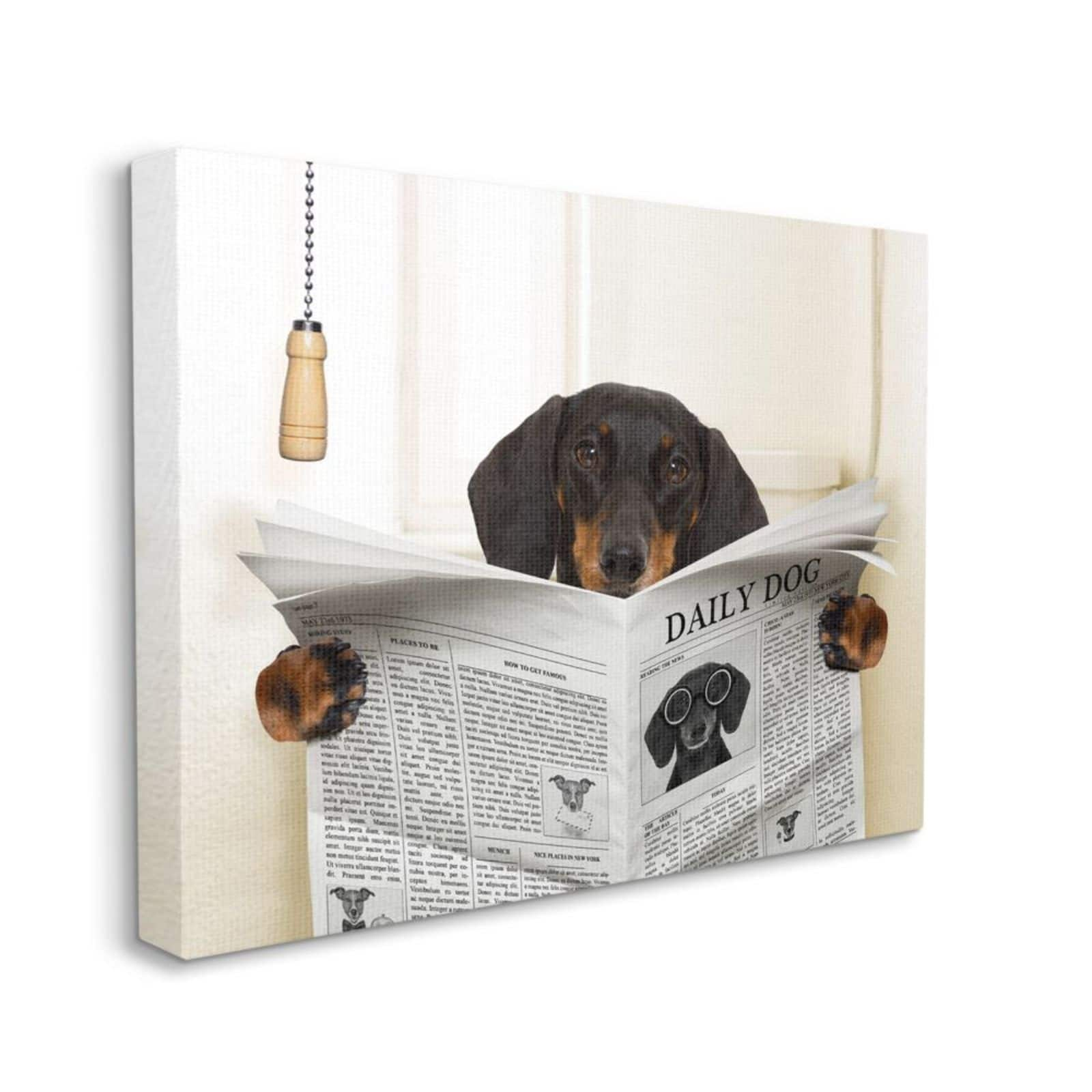 Stupell Industries White & Black Dog On Toilet with Newspaper Wall Art