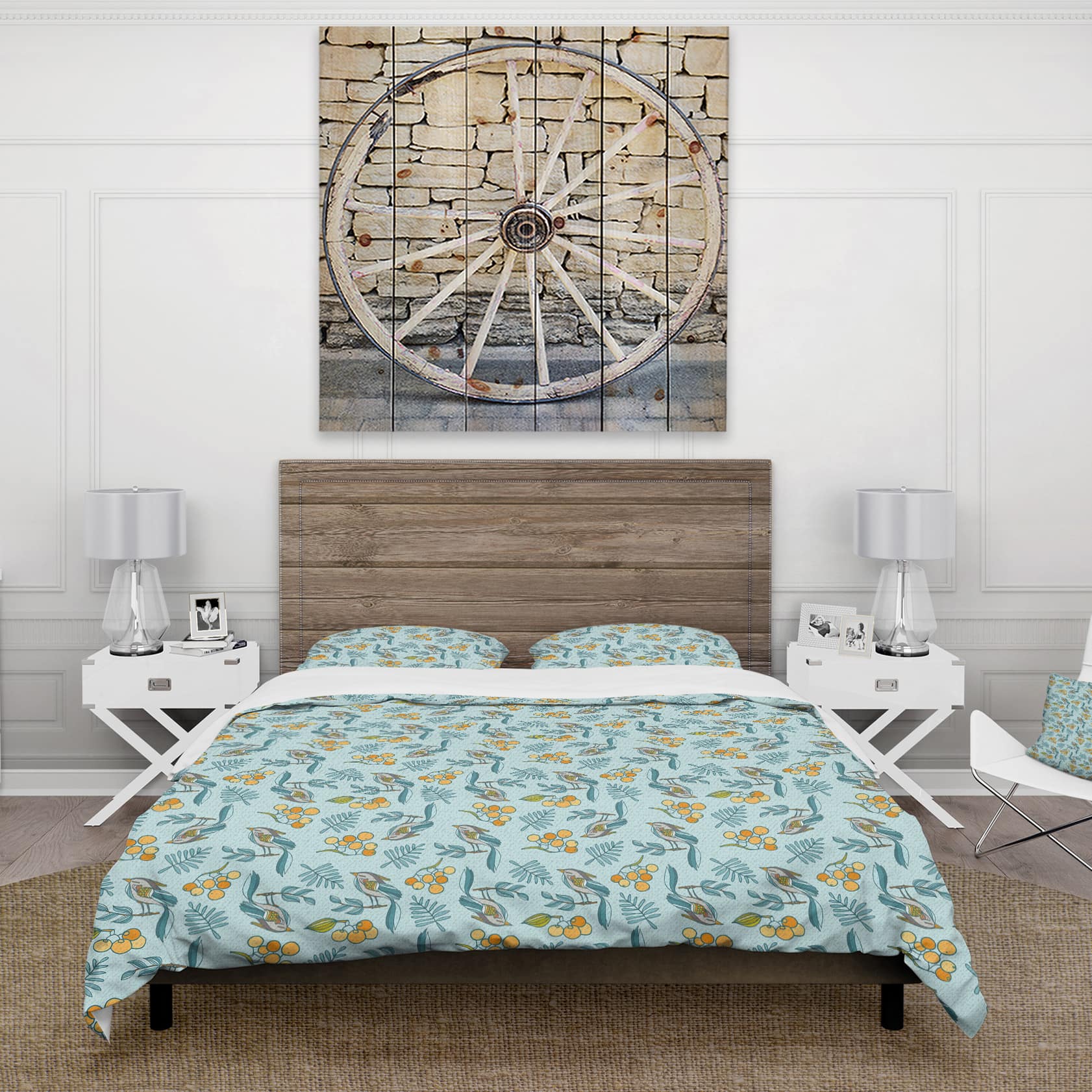 Designart &#x27;Seamless Decorative with Birds, Berries&#x27; Nature Modern &#x26; Contemporary Bedding Set - Duvet Cover &#x26; Shams