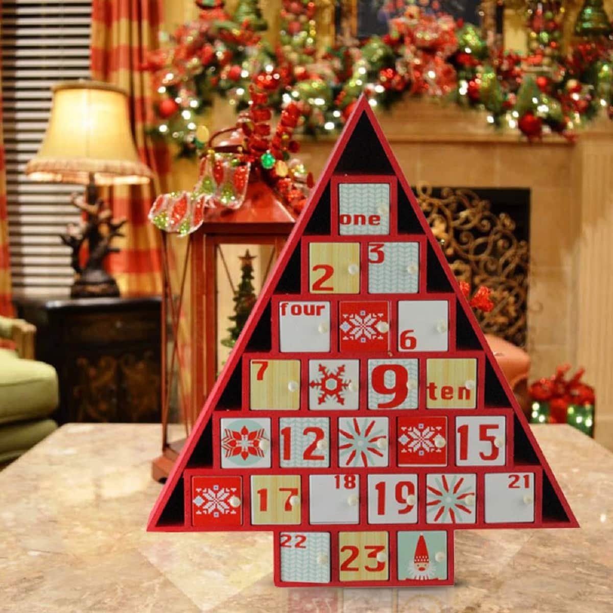 14.5&#x22; Red Tree Shaped Christmas Advent Calendar Decoration