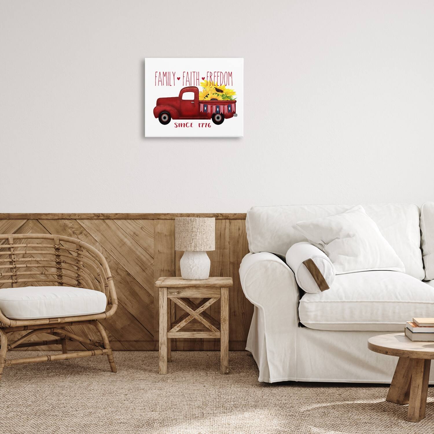 Stupell Industries Family Faith Freedom Americana Floral Country Truck Canvas Wall Art