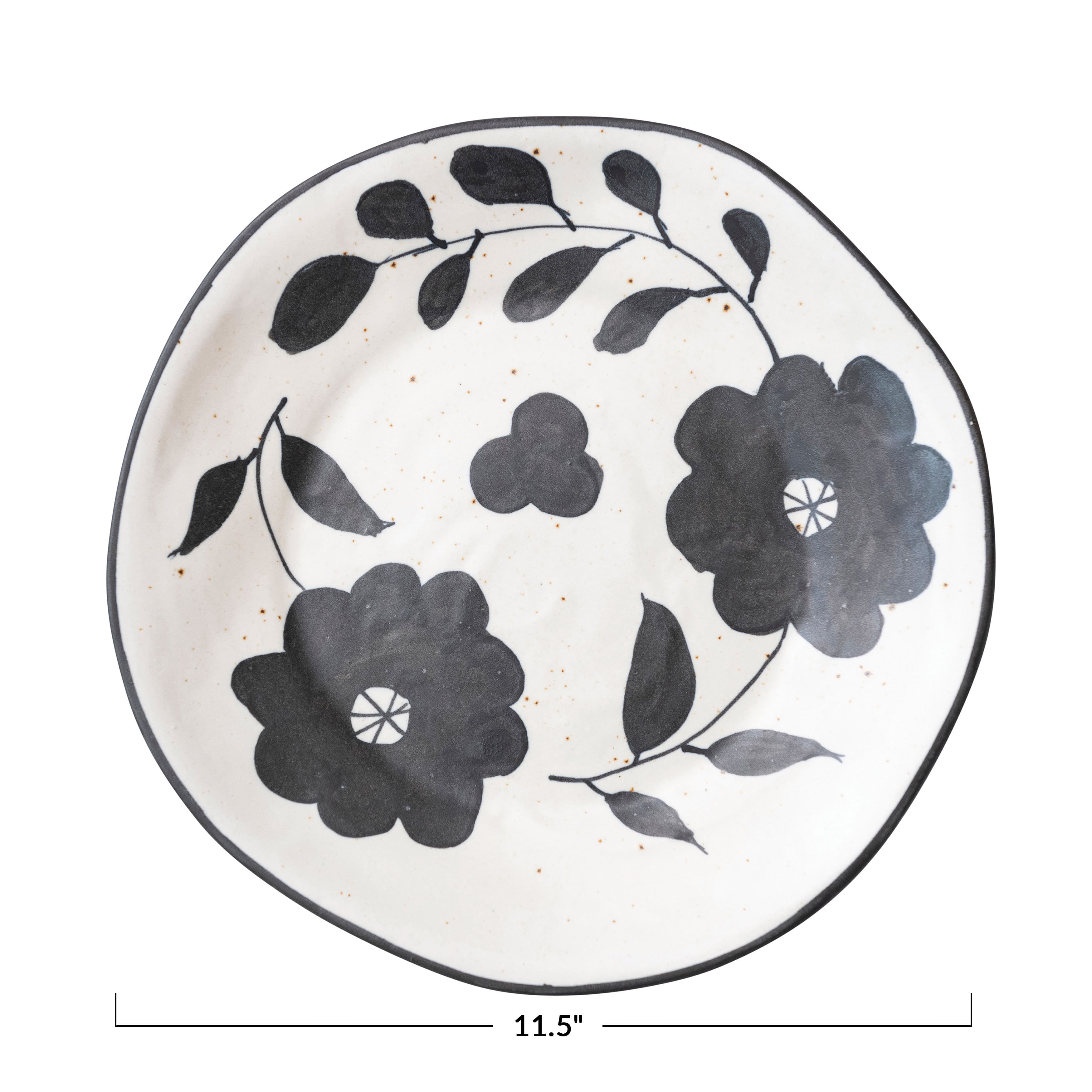 11.5&#x22; Black &#x26; White Floral Organic Edge Stoneware Plate