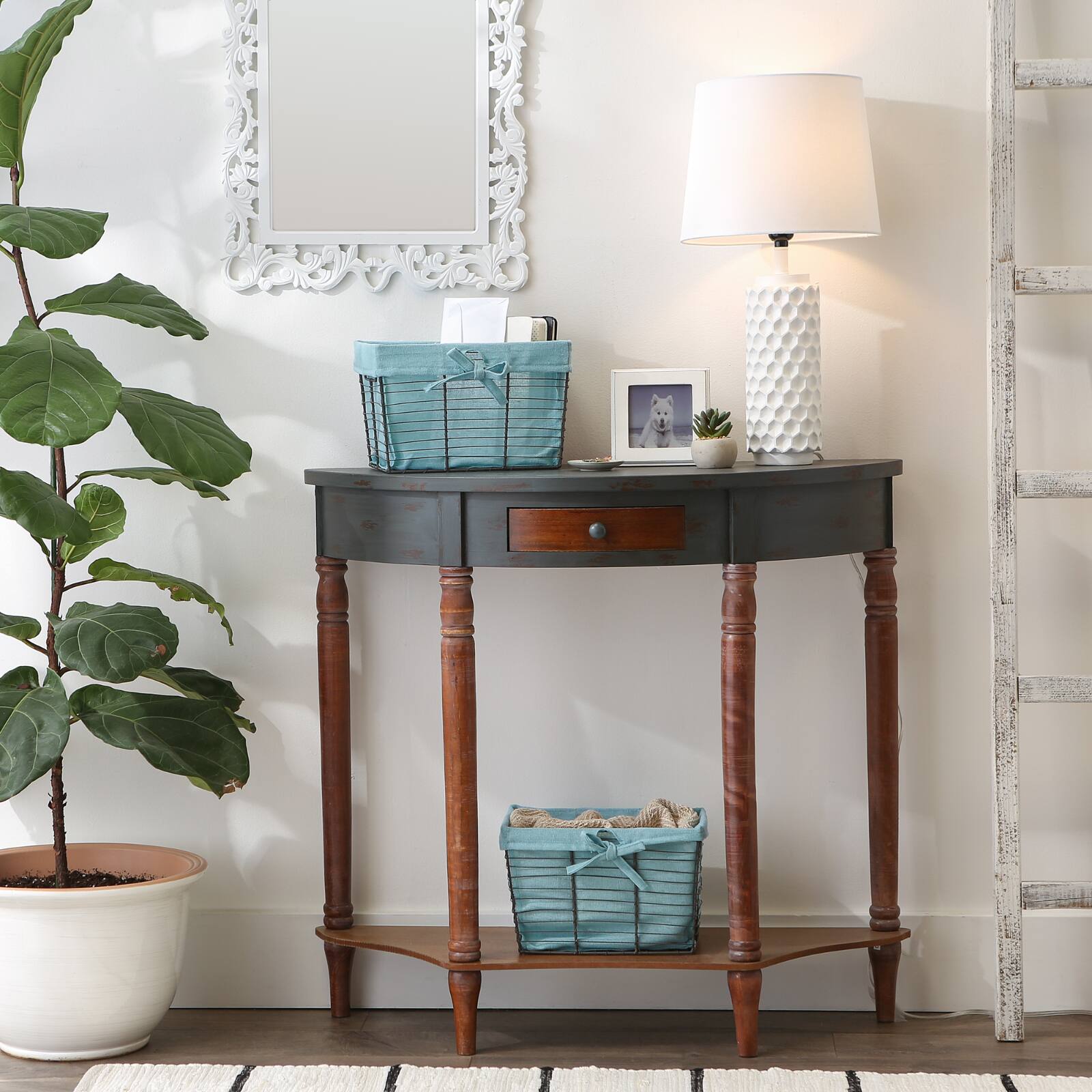 DII&#xAE; Medium Vintage Gray Wire Basket with Aqua Liner, 2ct.