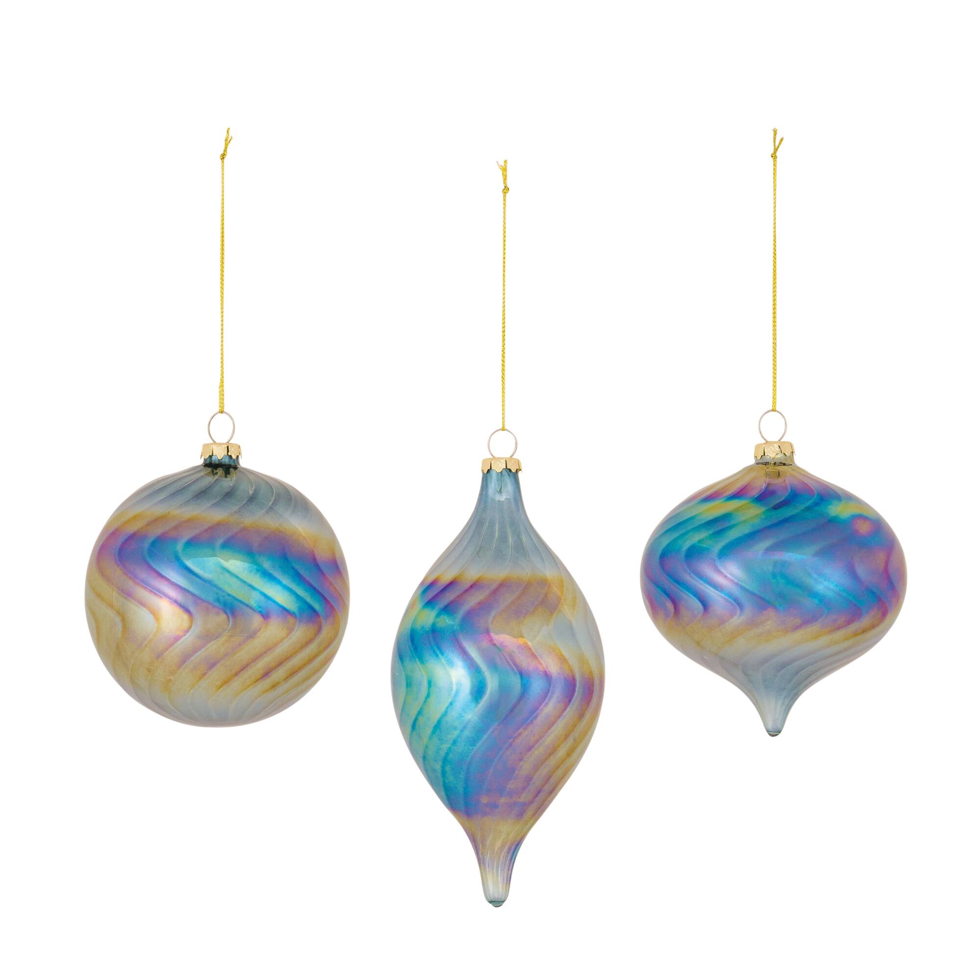 6ct. Iridescent Glass Swirl Ornaments