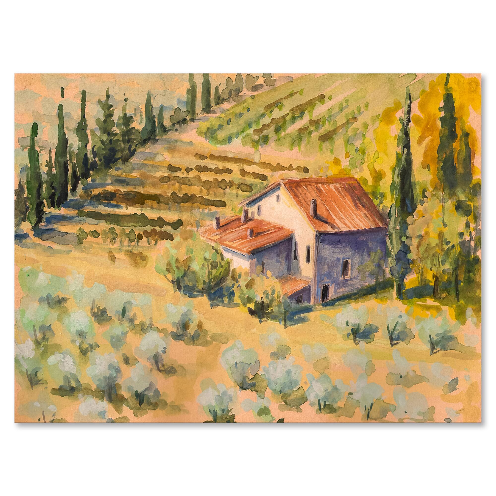 Designart - Little Farm In Countryside - Country Canvas Wall Art Print