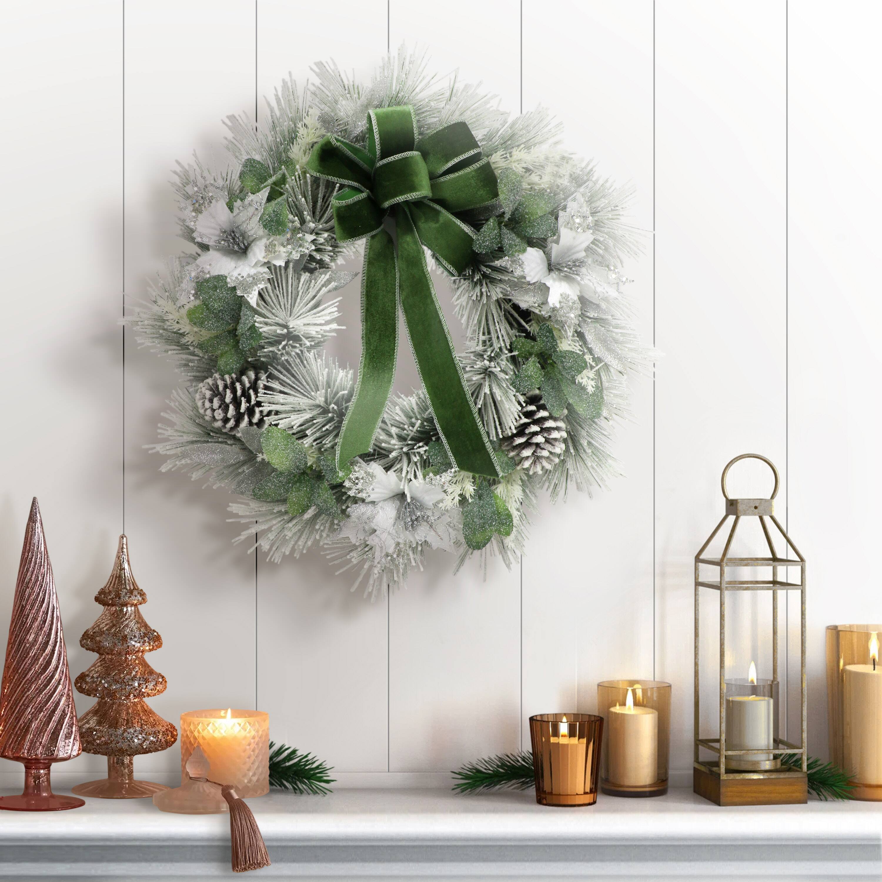 24&#x22; Adorned Flocked White Wreath