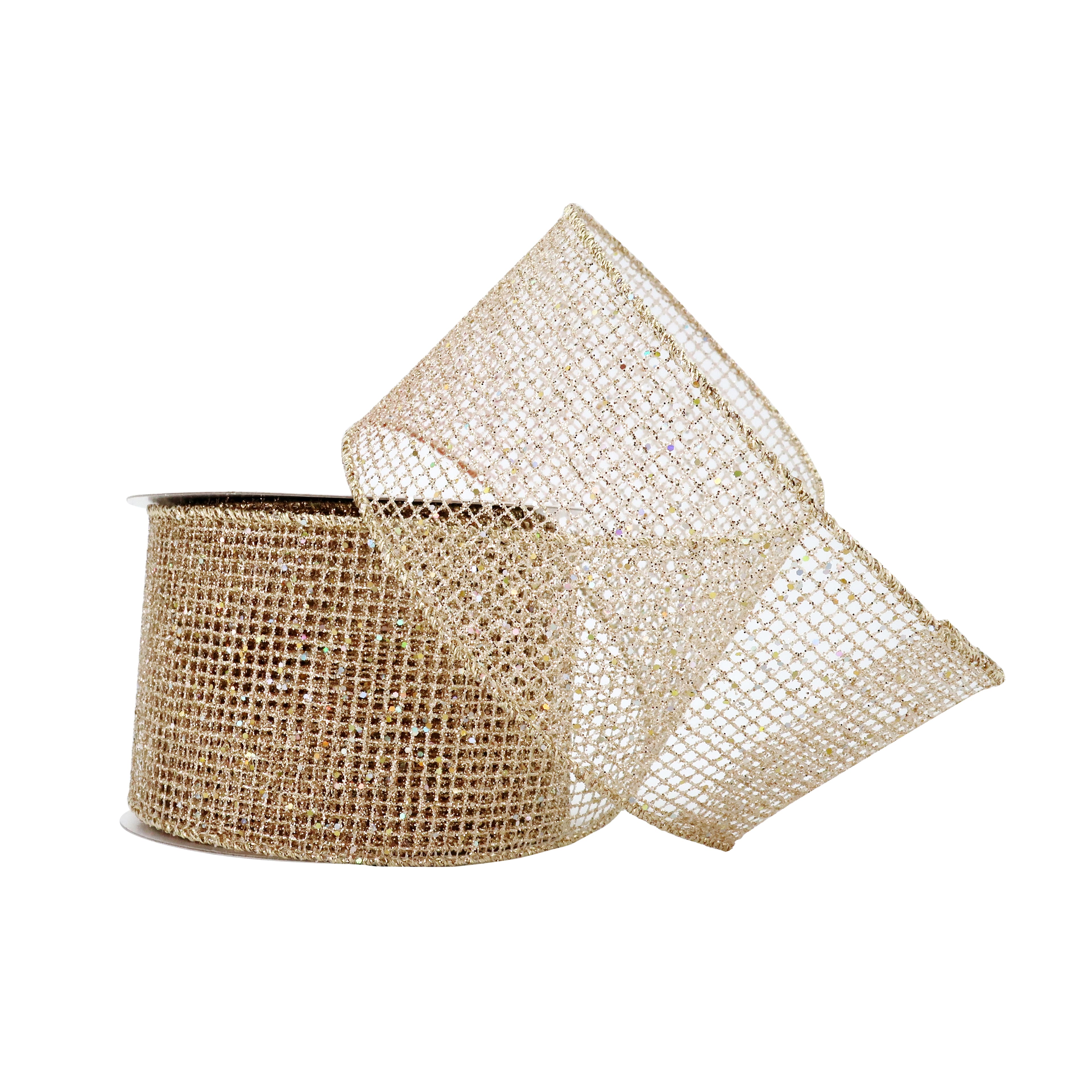 Ruban en maille champagne de 6,3 cm x 6&#xA0;m avec fil m&#xE9;tallique de Celebrate It No&#xEB;l 