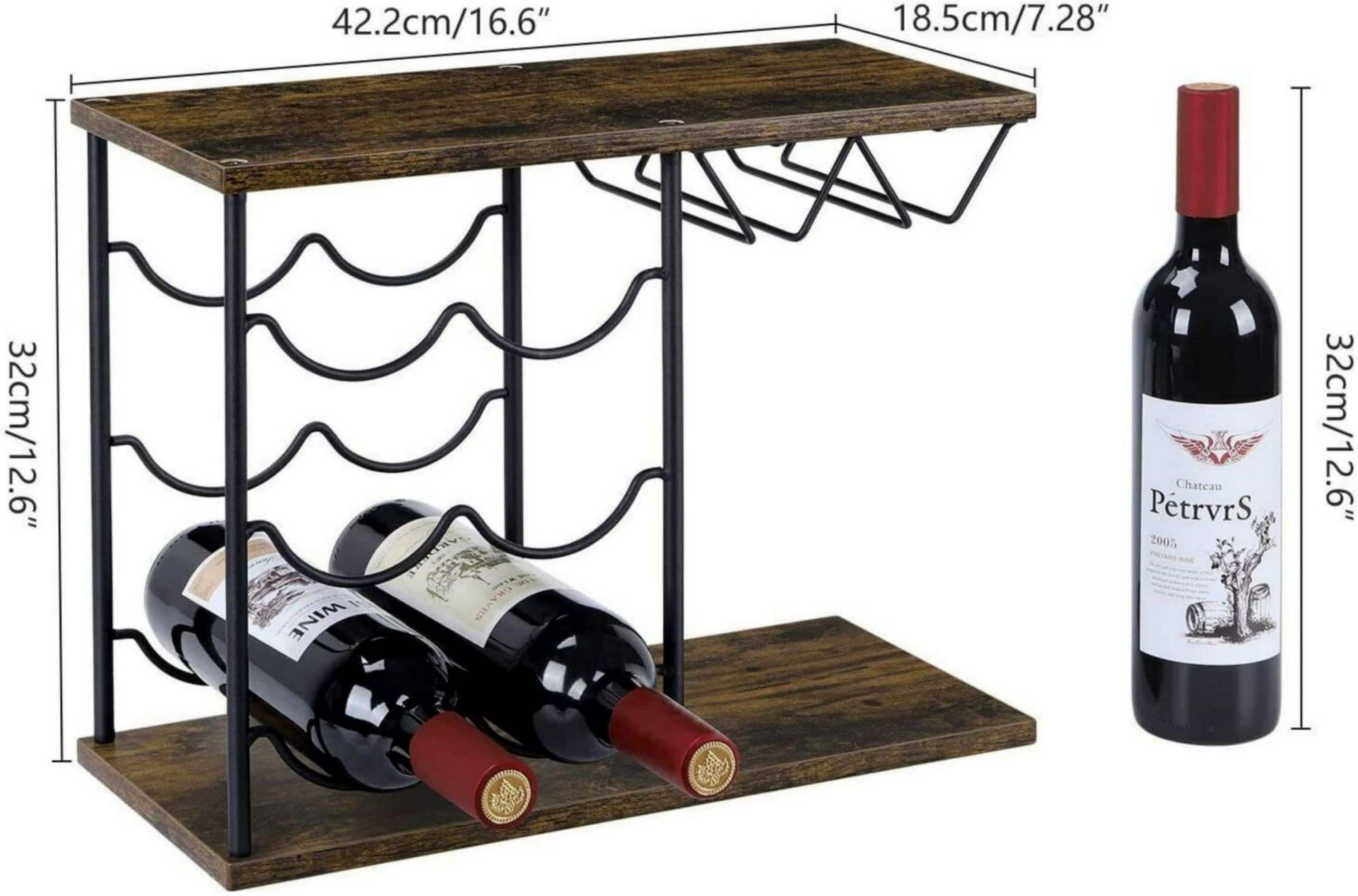 NEX&#x2122; 16.5&#x22; Dark Brown Countertop Wine Bottle &#x26; Glass Rack