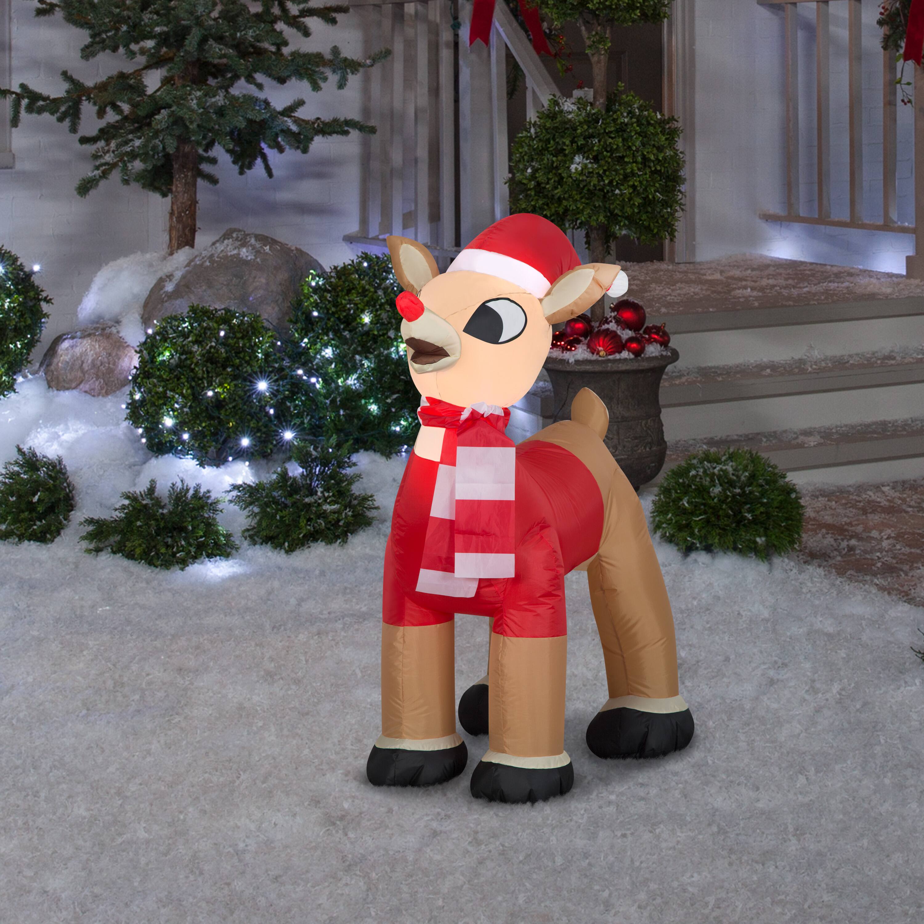 3.5ft. Airblown&#xAE; Inflatable Christmas Standing Rudolph in Santa Hat