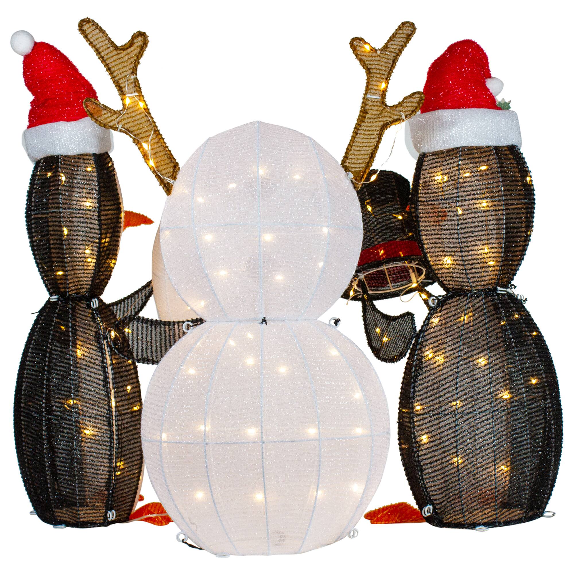 LED Penguins Building Snowman Outdoor Christmas Décor Set