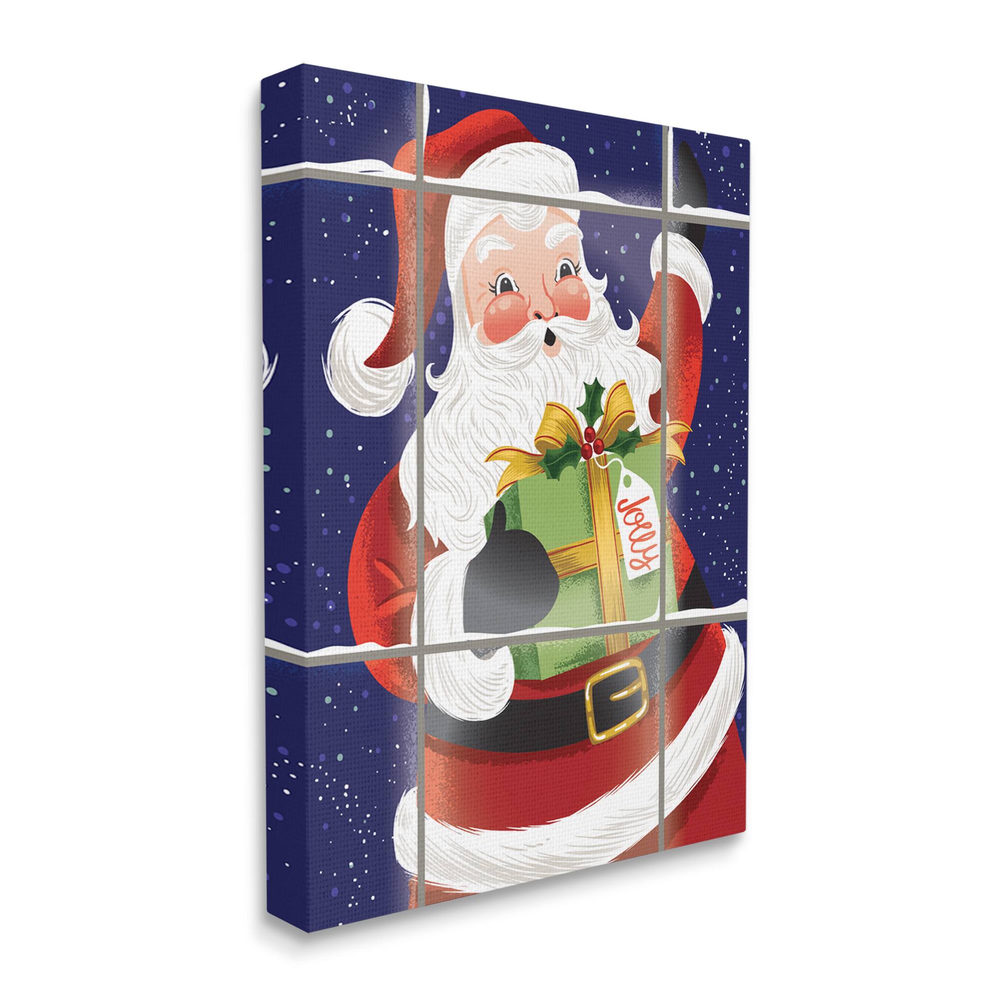 Stupell Industries Vintage Jolly Santa Window Canvas Wall Art