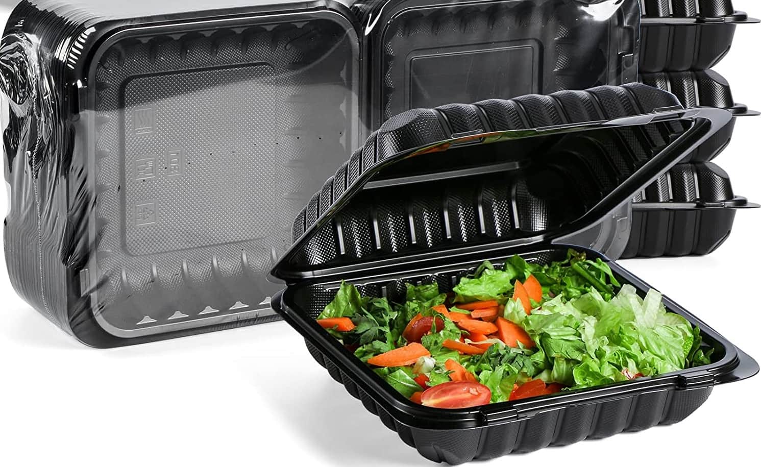 9" Black Single-Compartment Clamshell Take Out Containers, 150ct.