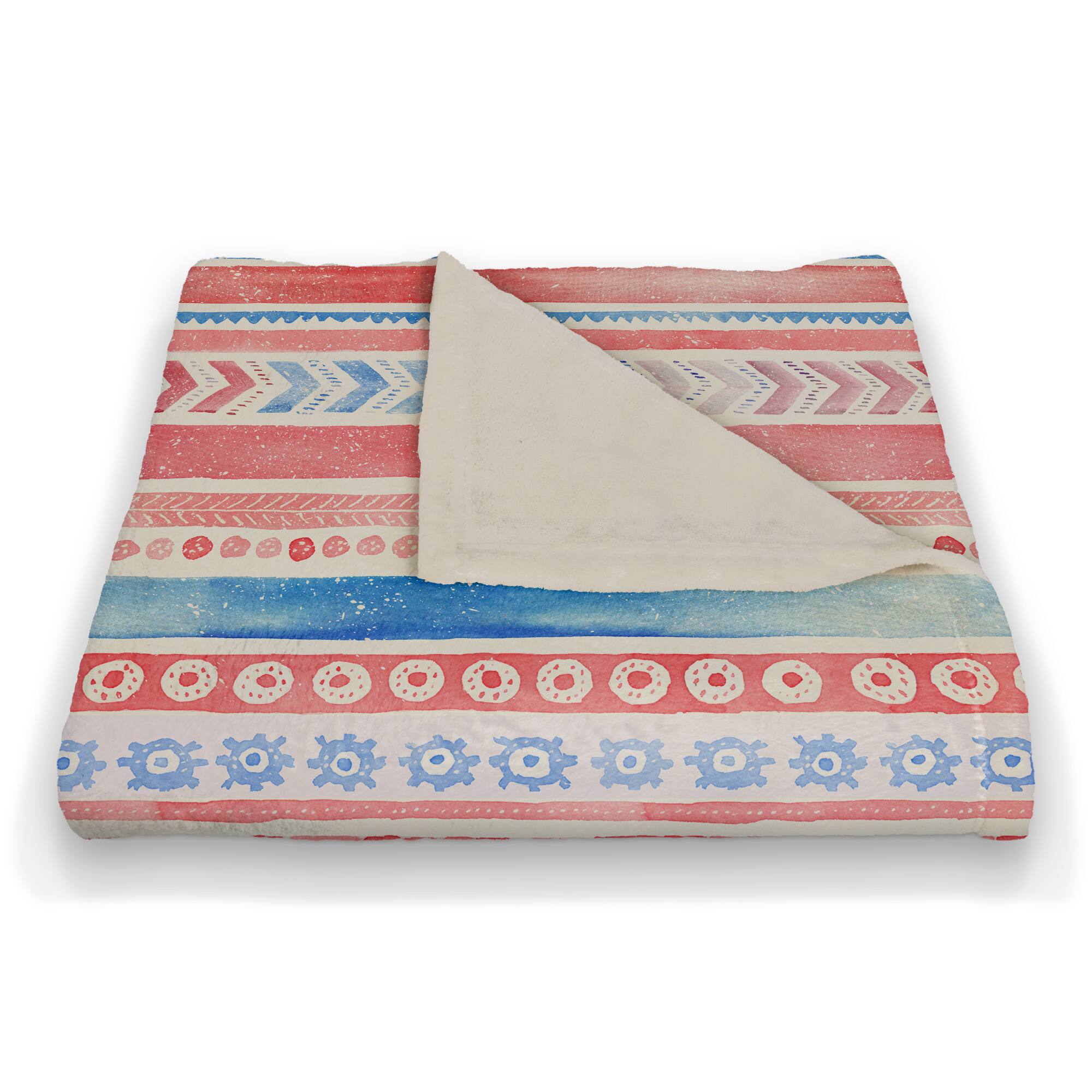 Patriotic Watercolor Folksy Pattern Coral Fleece Blanket