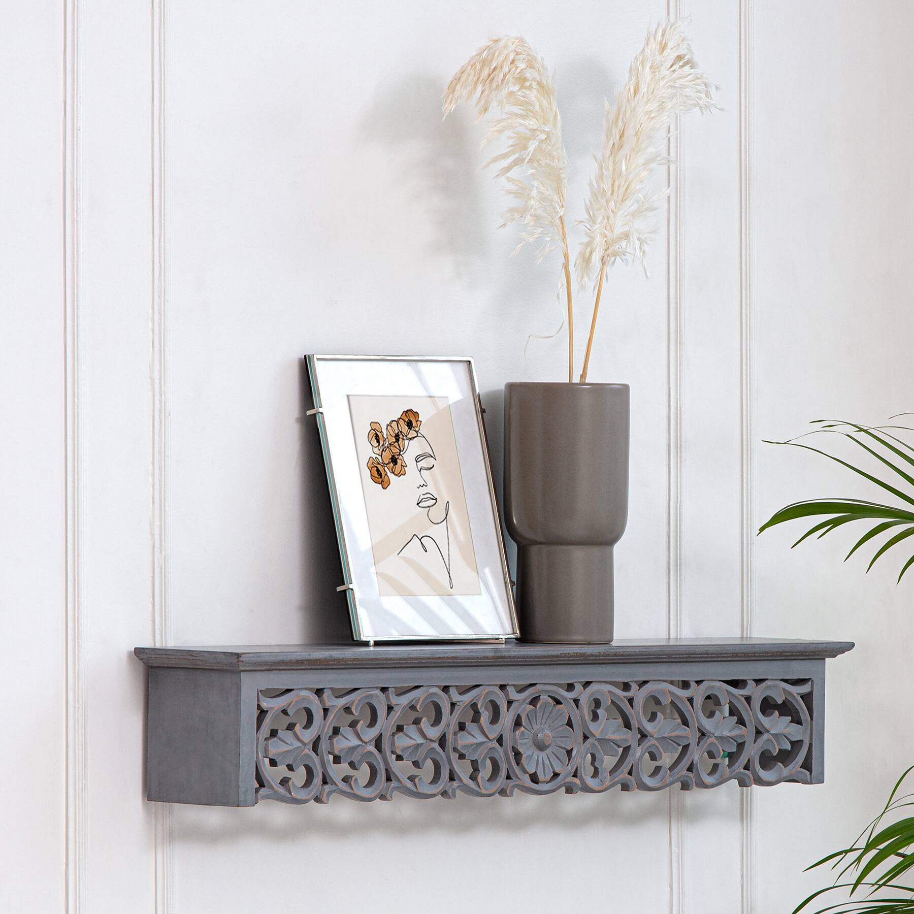 Habitat 30" Carved Gray Decorative Shelf
