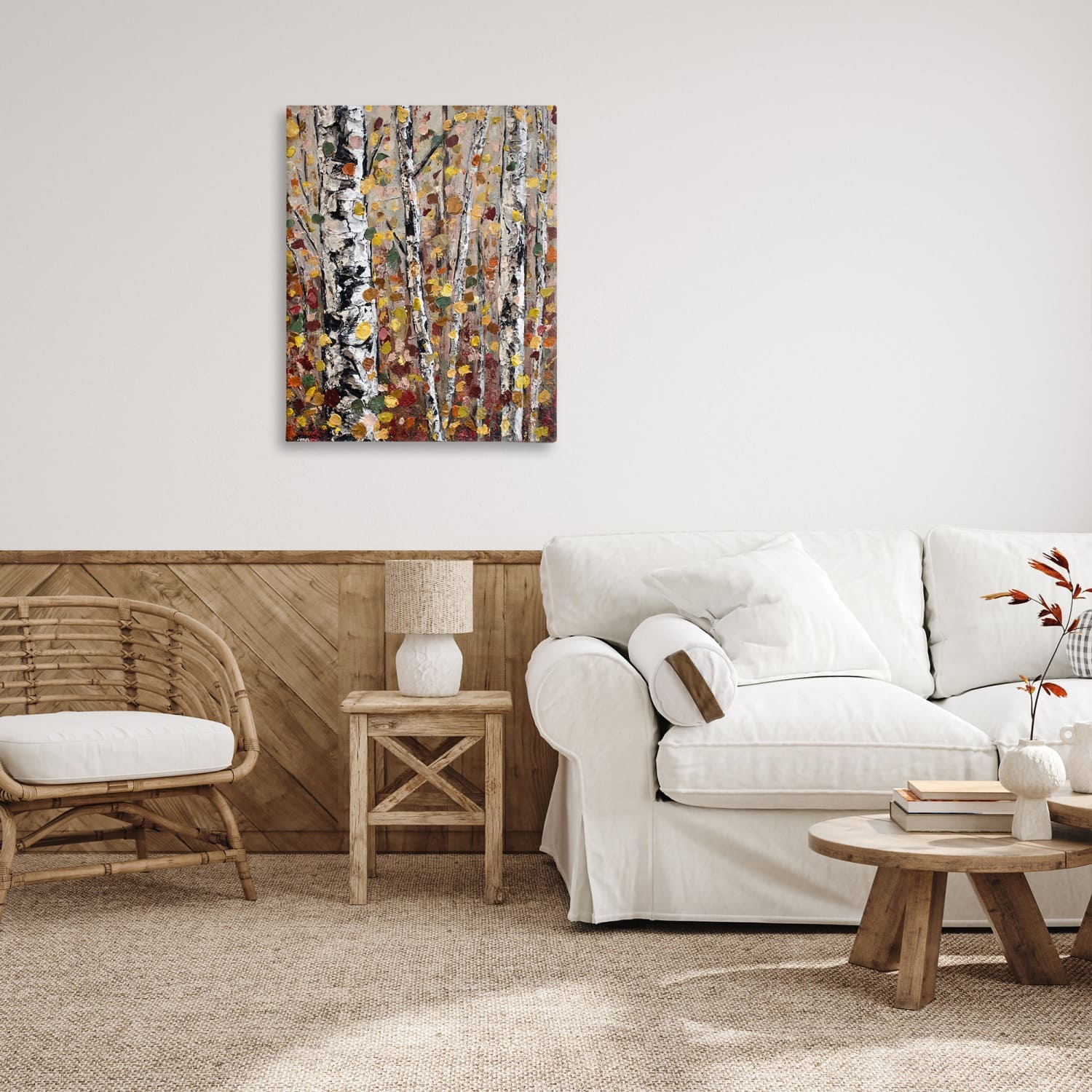 Stupell Industries Autumn Birch Trees Abstract Leaves Canvas Wall Art
