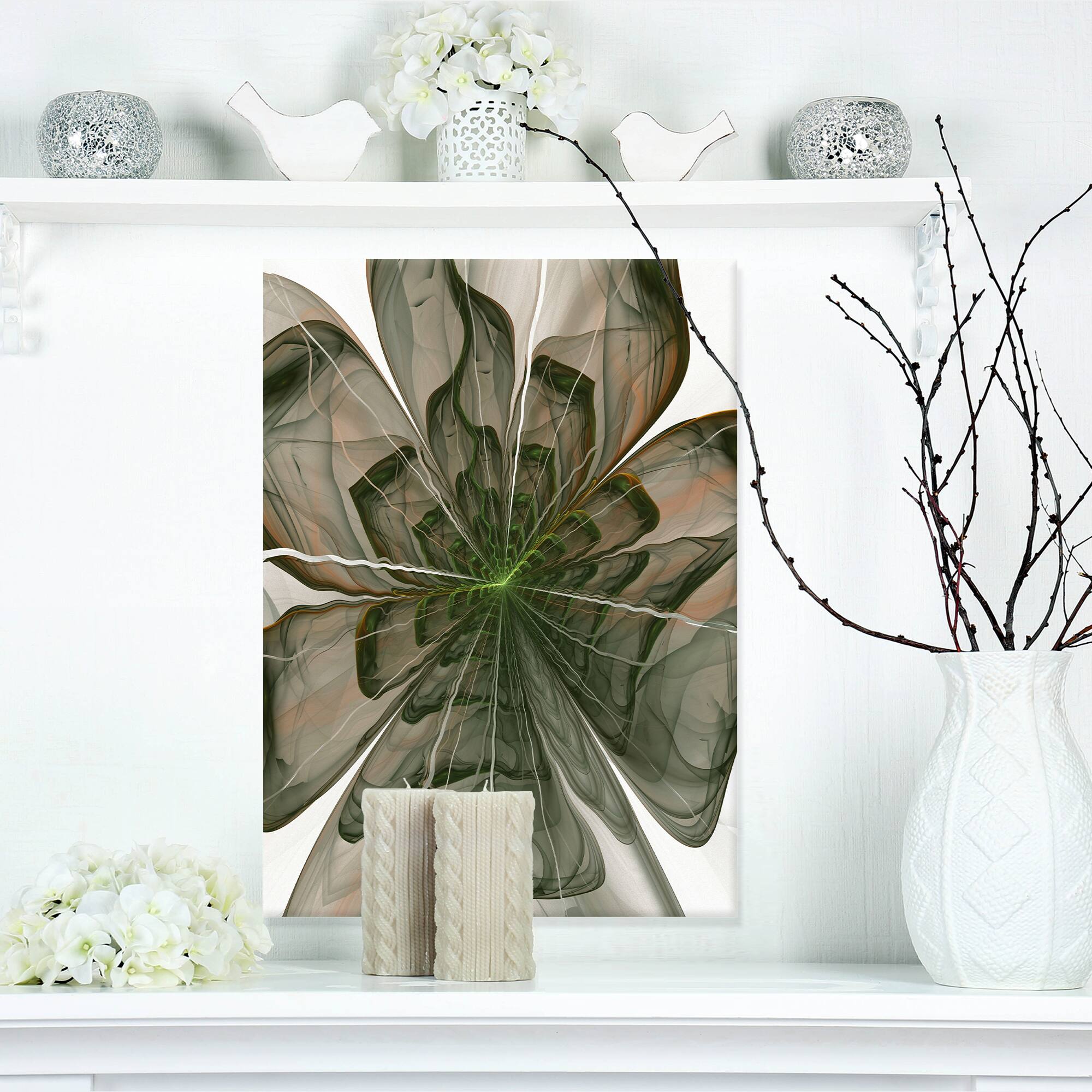 Designart - Symmetrical Green Fractal Flower - Floral Canvas Art Print