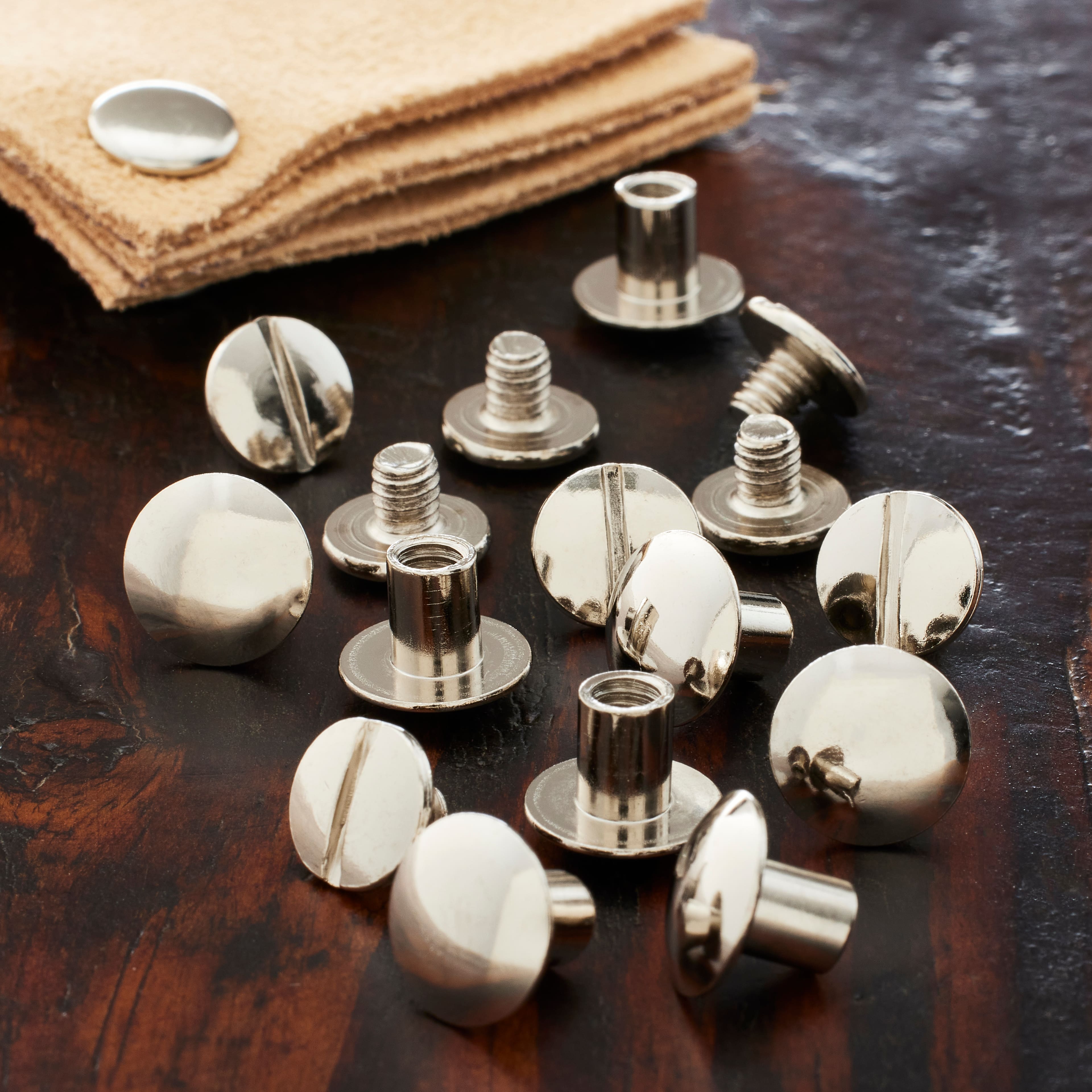 12 Packs: 8 ct. (96 total) Nickel Finish Posts &#x26; Screws for Leather by ArtMinds&#x2122;