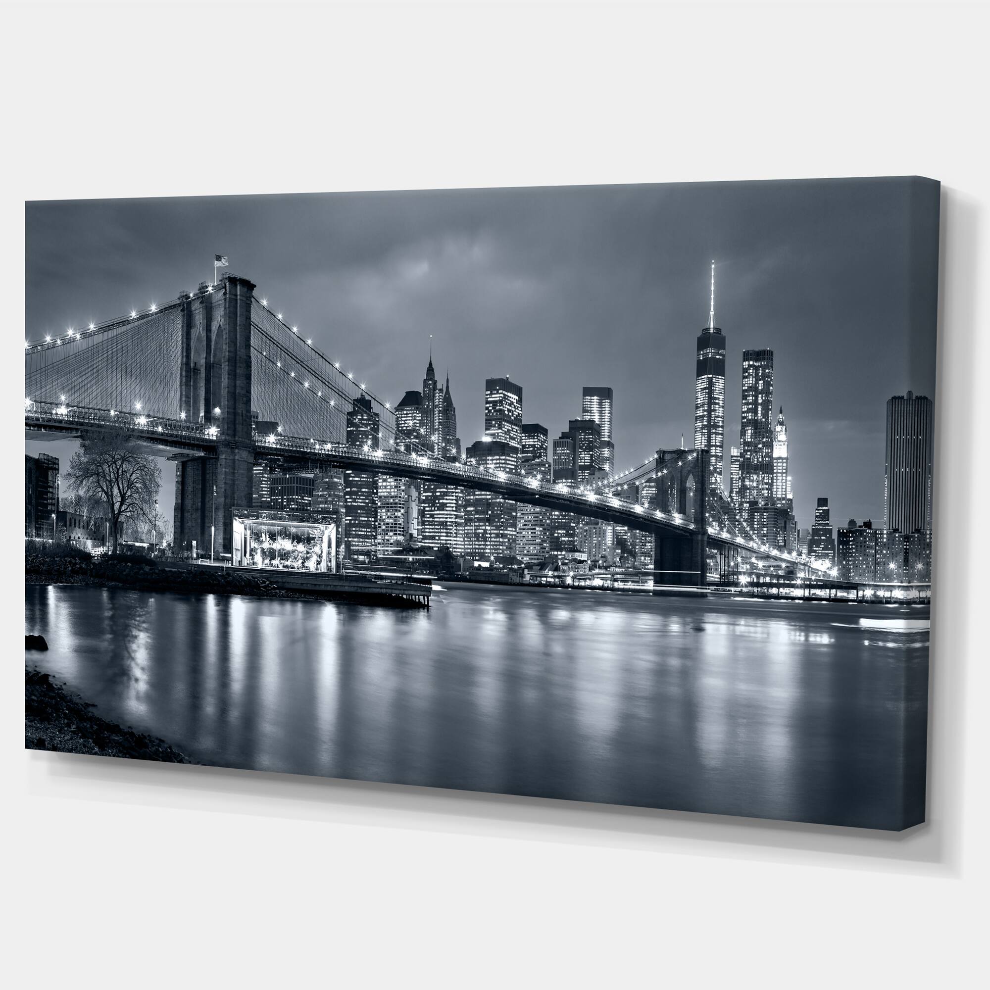Designart - Panorama New York City at Night - Cityscape Canvas Print