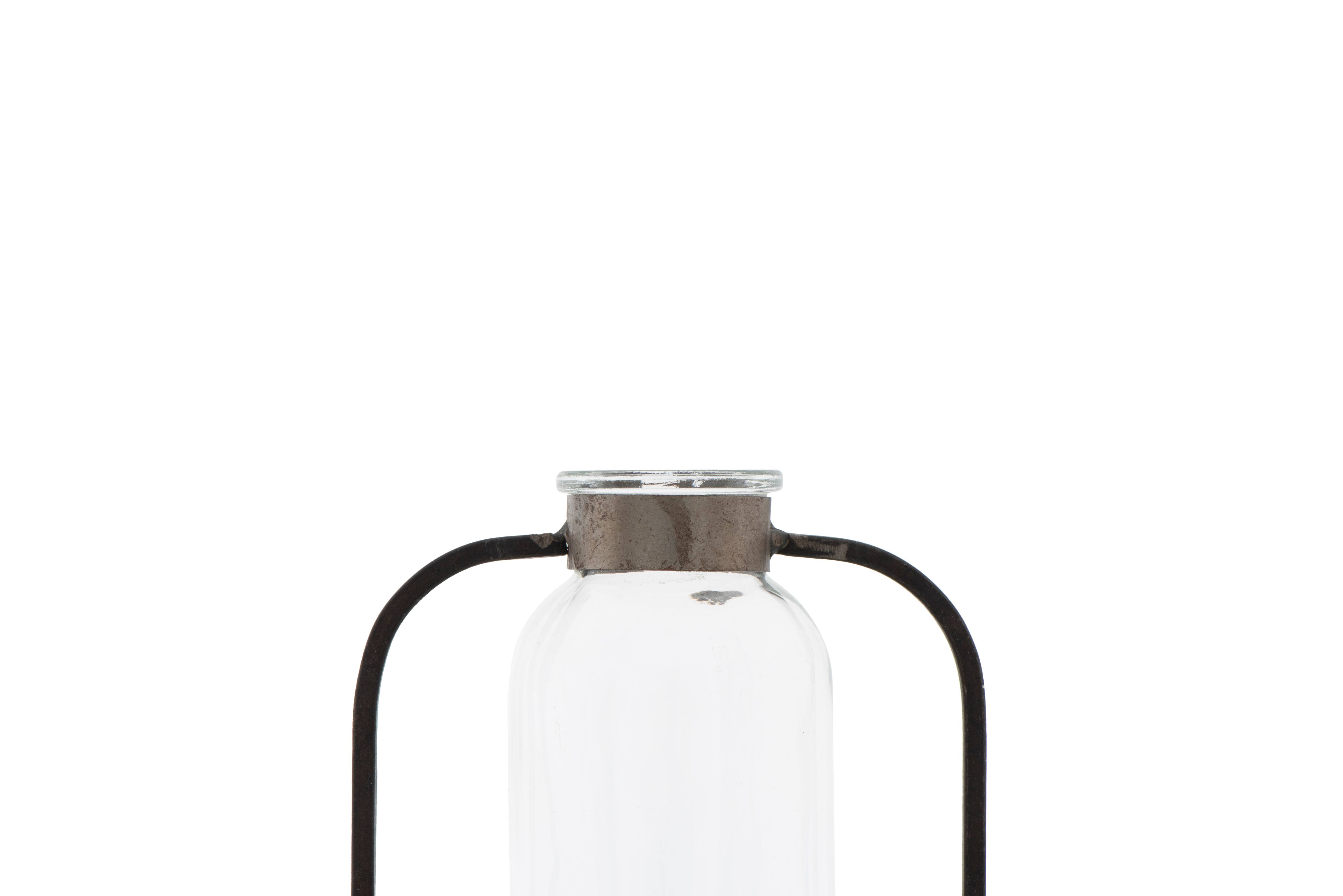 Hello Honey® 8.5" Clear Glass Vase in Black Metal Stand