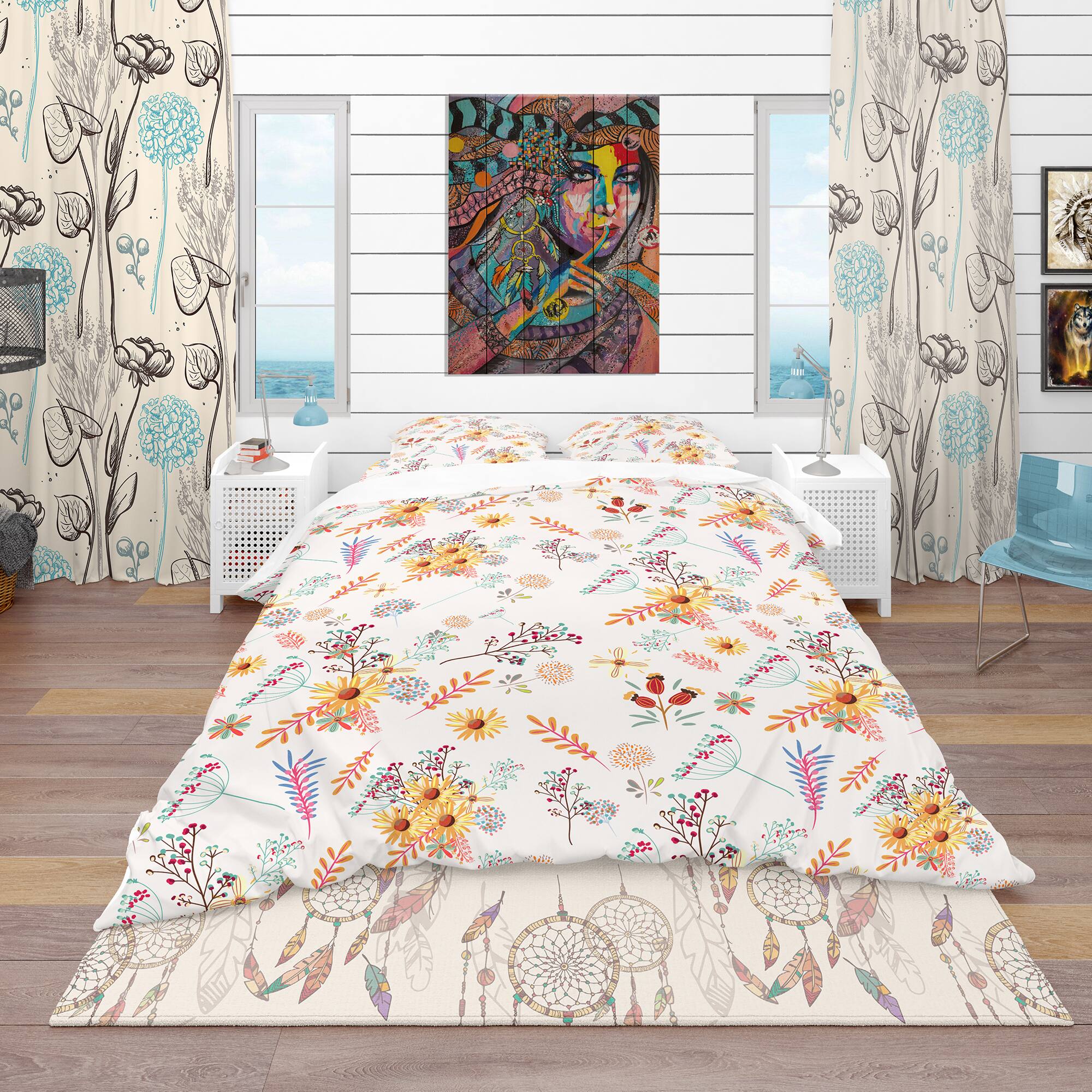 Designart 'Floral Pretty Pattern with Colorful Pastel Flowers' Bohemian & Eclectic Bedding Set - Duvet Cover & Shams