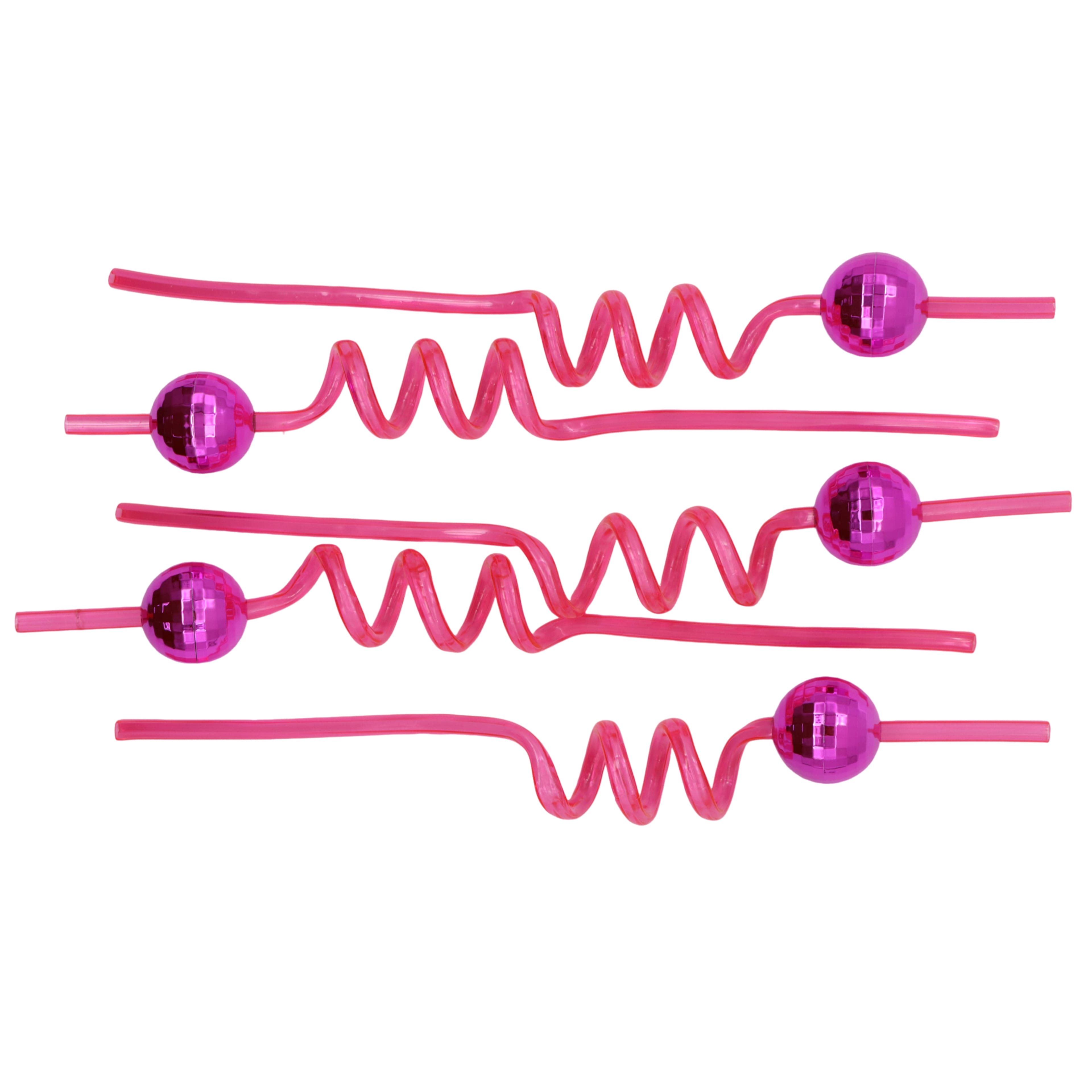 10.5&#x22; Pink Disco Ball Twisty Straws, 5ct. by Fab Finds