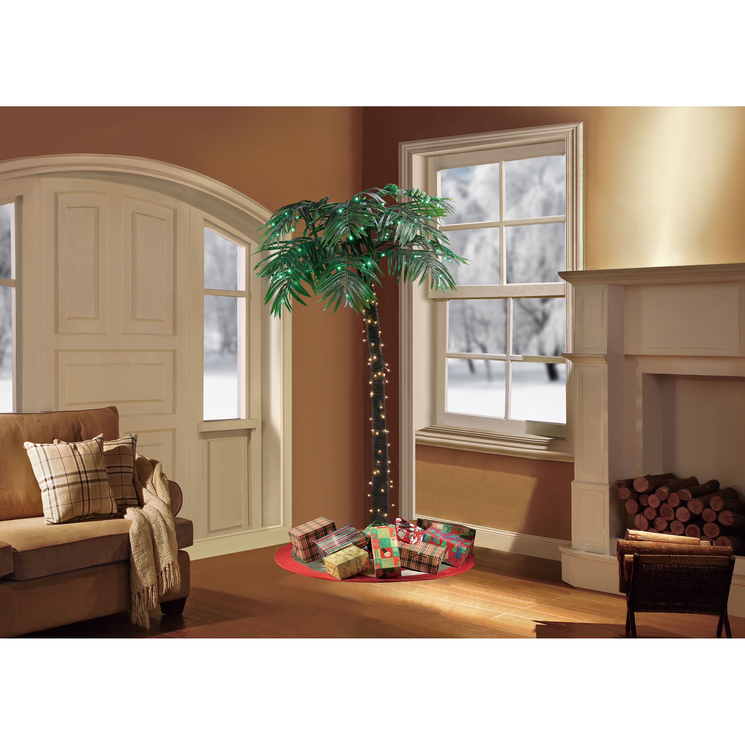8ft. Pre-Lit Palm Tree, Green &#x26; Warm White LED Lights