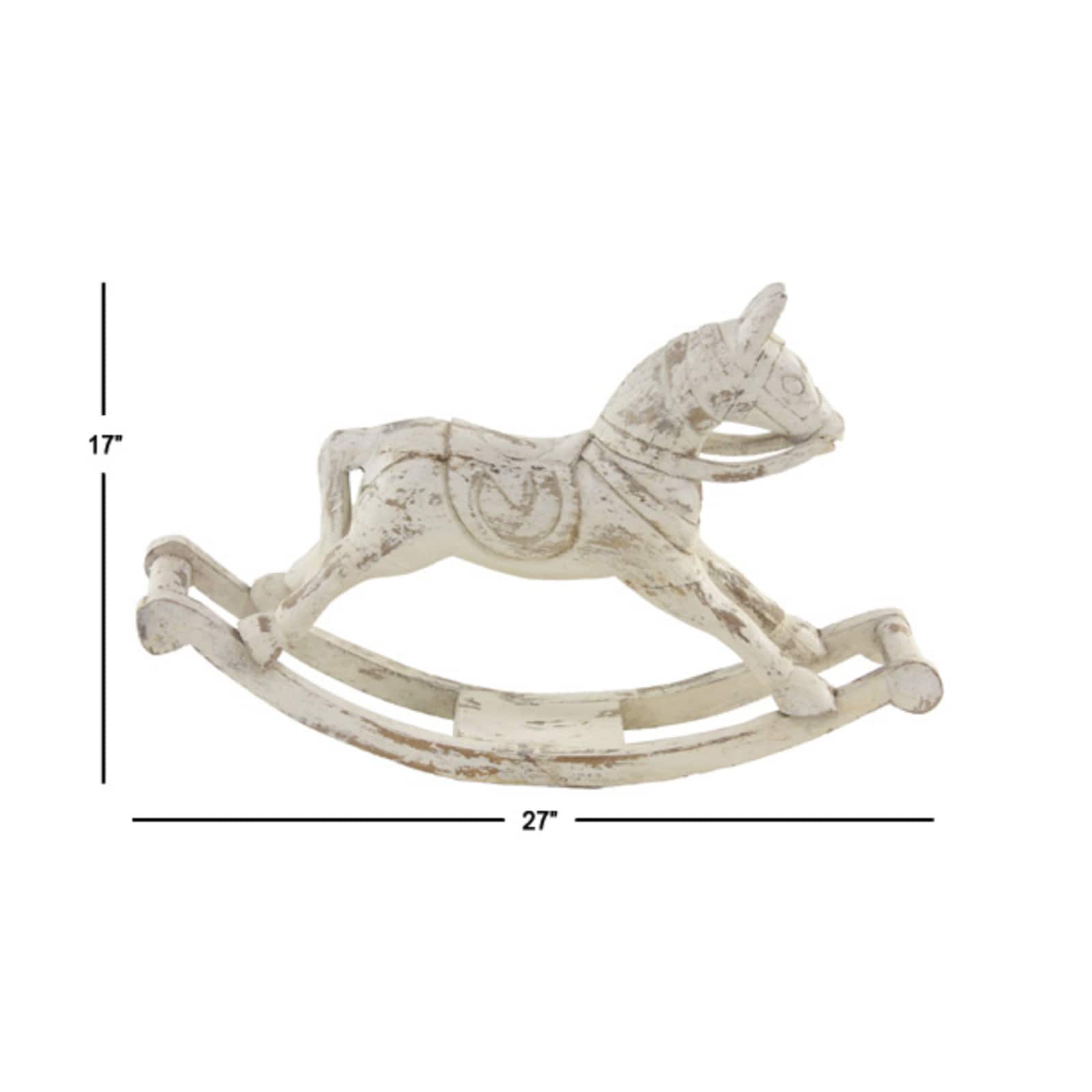 27" White Mango Wood Vintage Horse Sculpture