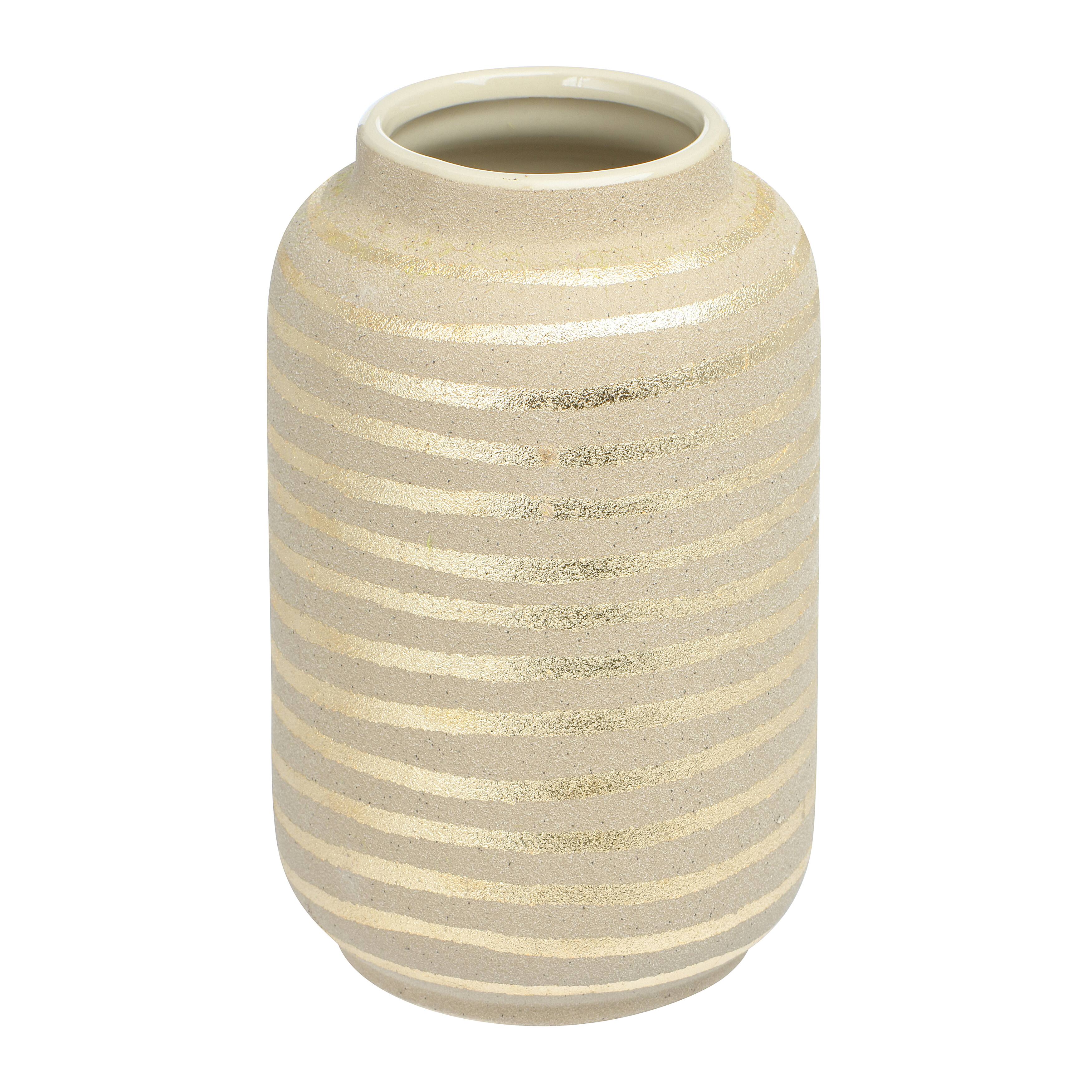 Hello Honey® 9" Gold Striped Stoneware Vase