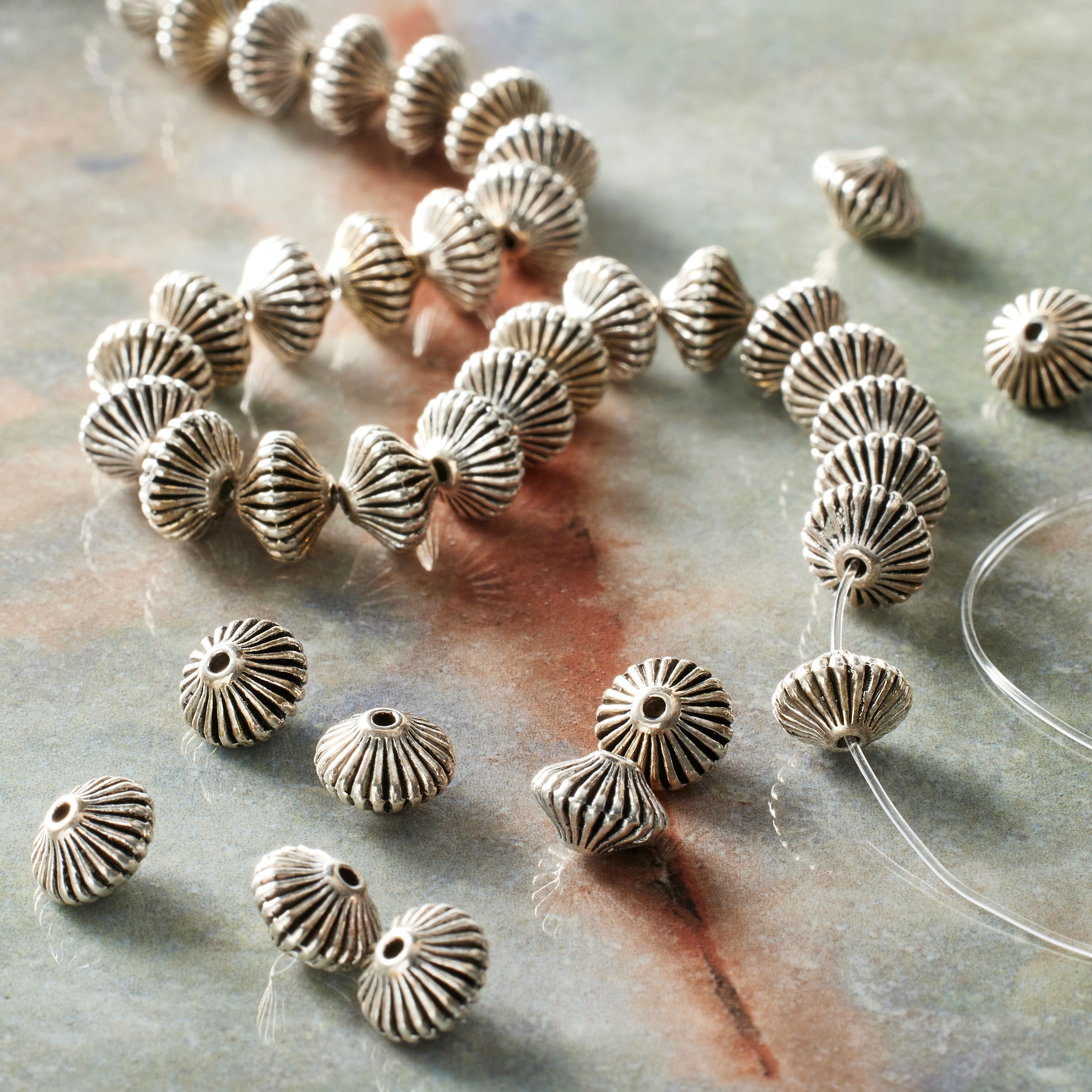 Silver Metallic Carved Bicone Beads, 8mm by Bead Landing&#x2122;