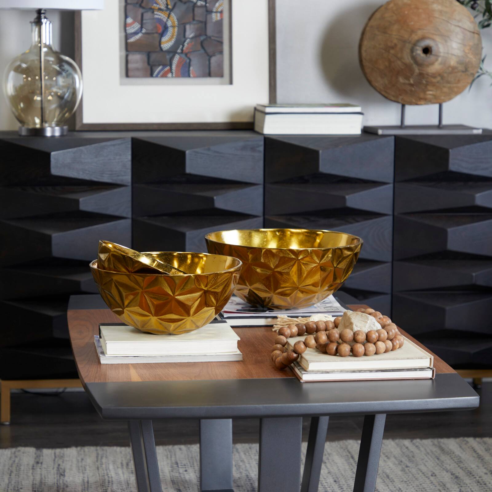 The Novogratz Metal Faceted Decorative Bowl Set