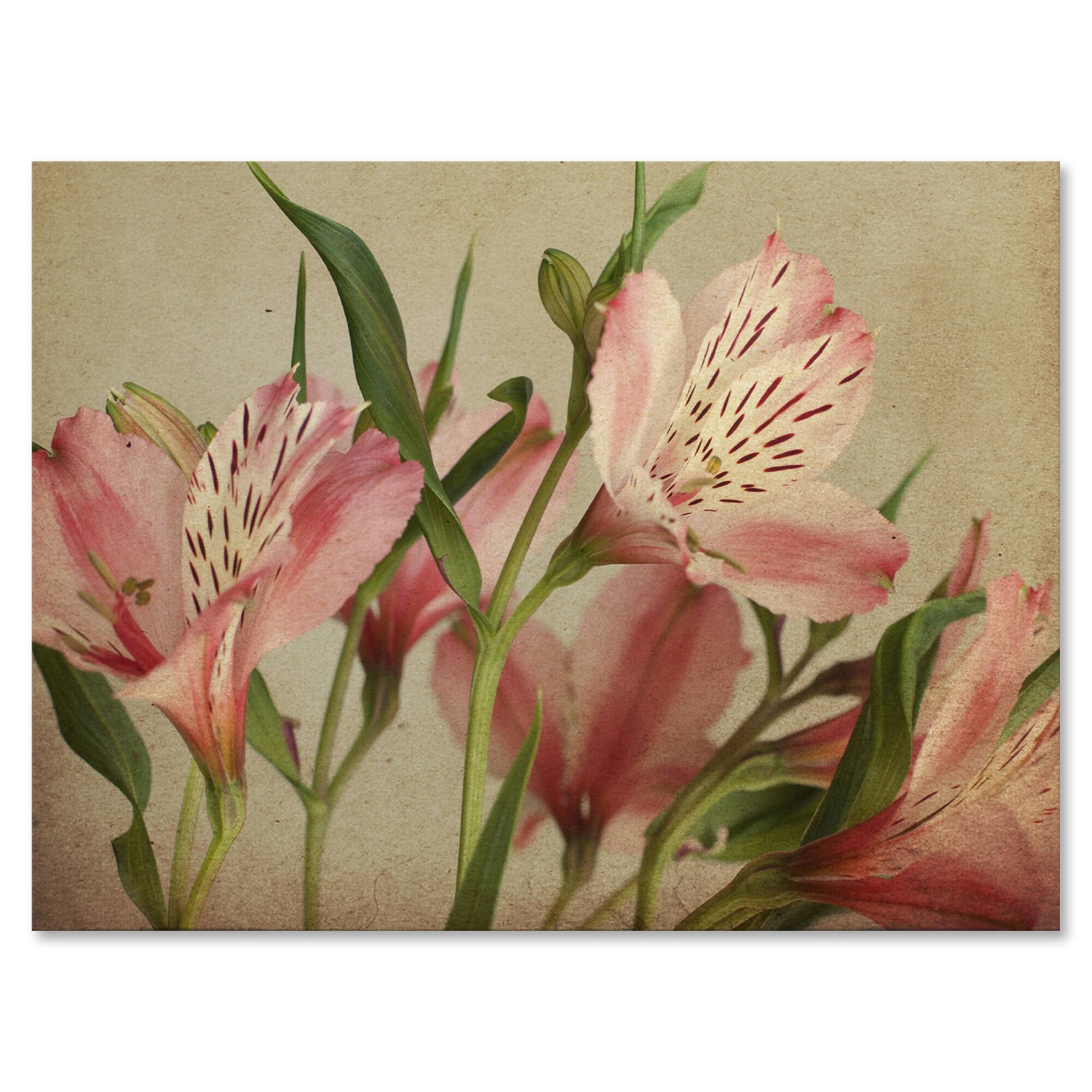 Designart - Retro Alstroemeria Flower - Traditional Canvas Wall Art Print