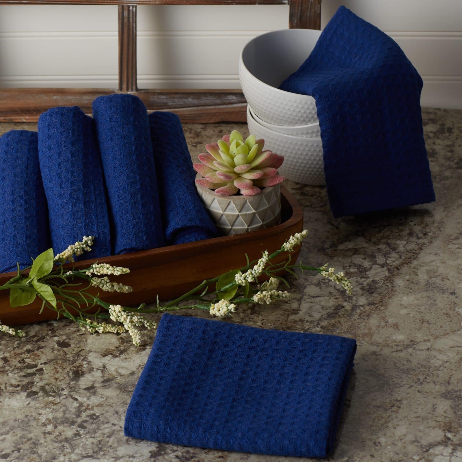 DII® Blue Recycled Cotton Waffle Dish Towels