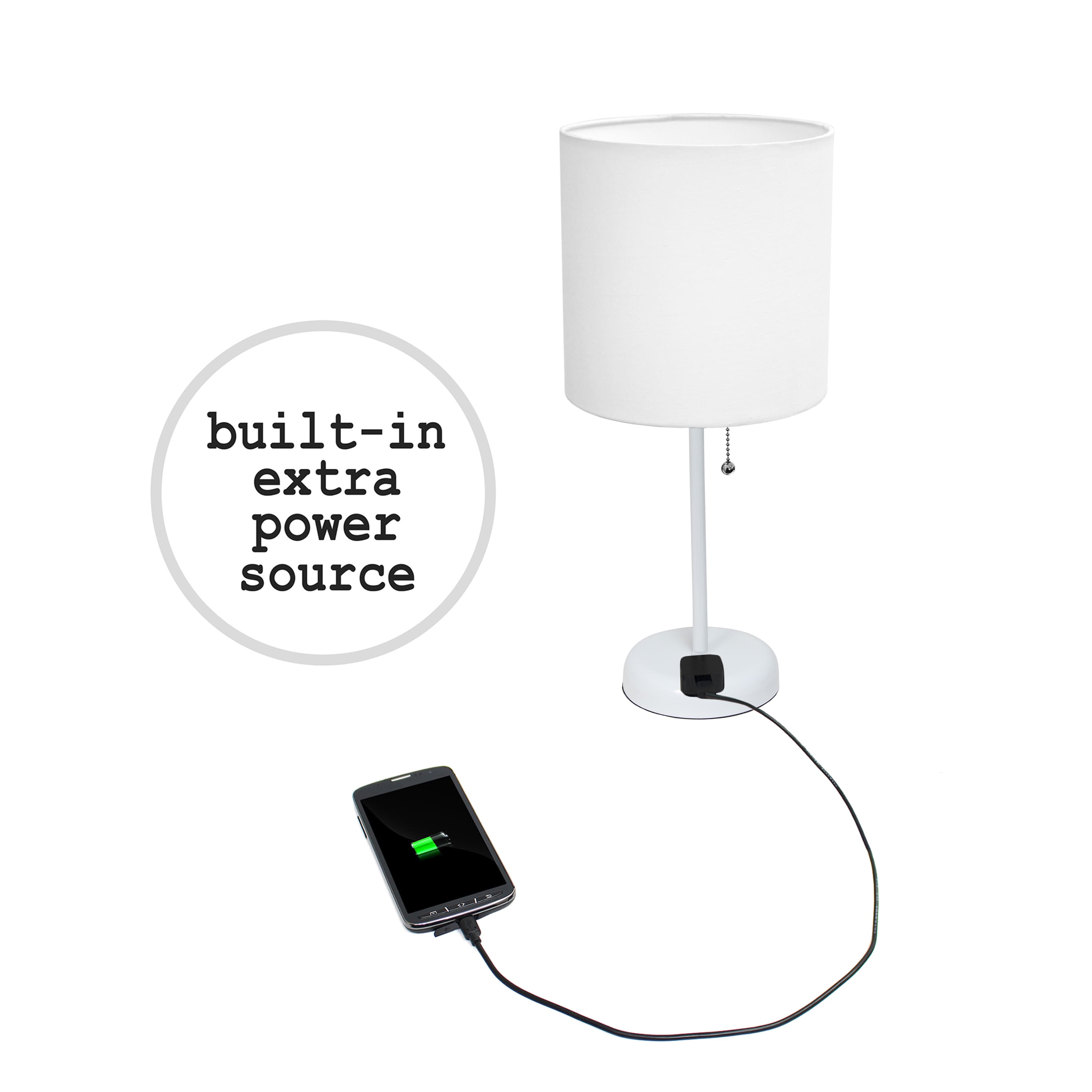 LimeLights White Base Lamp with Charging Outlet