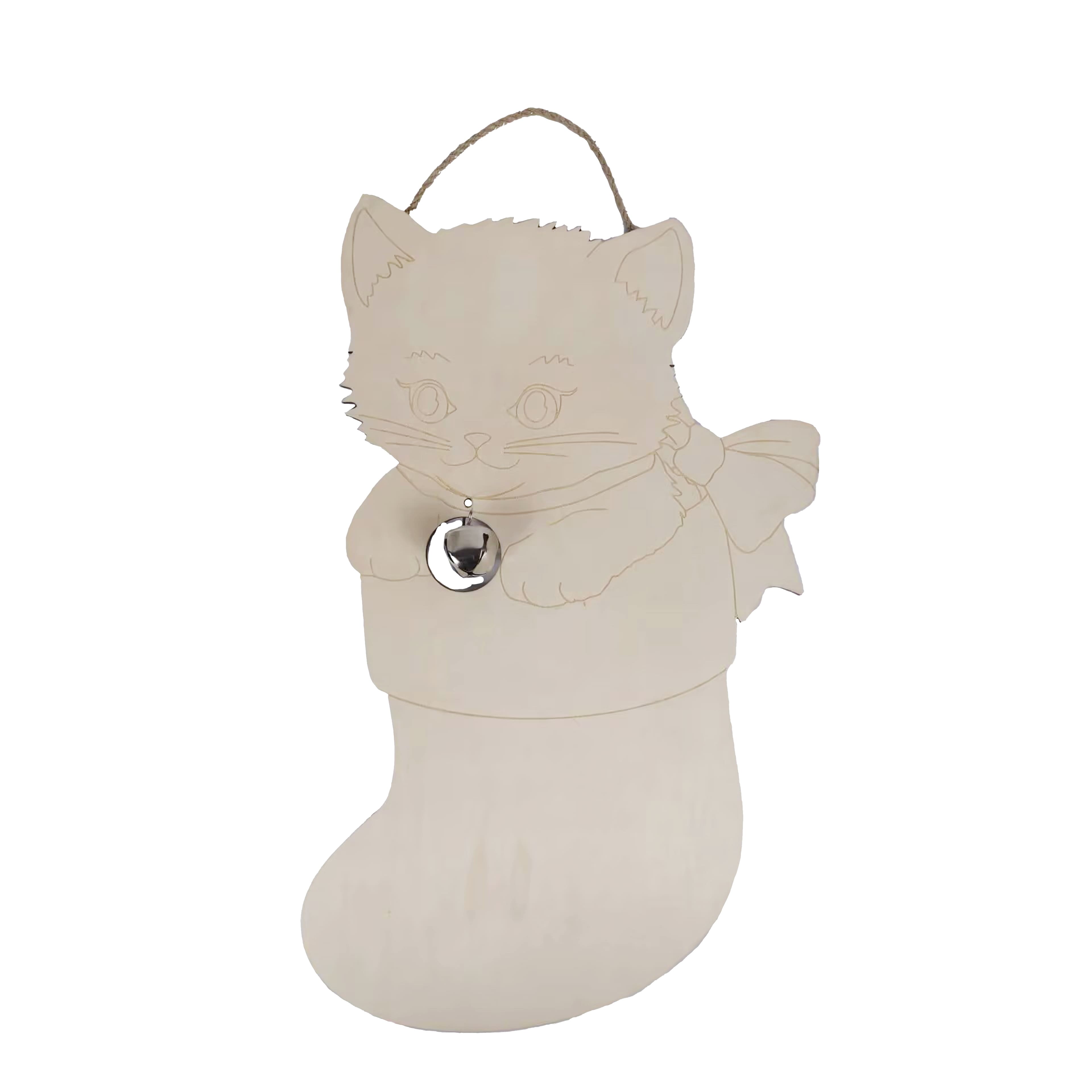 17&#x22; Kitten in Stocking DIY Wood Wall Plaque by Make Market&#xAE;