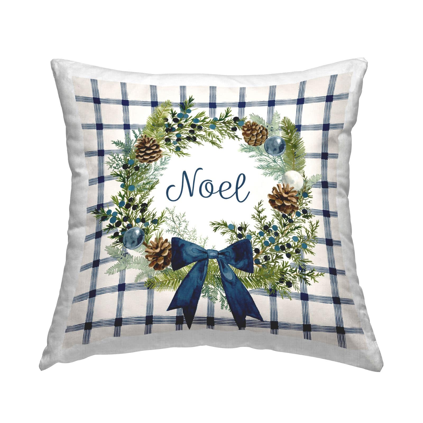 Stupell Industries Winter Noel Holiday Plaid Botanical Pinecone Wreath Throw Pillow