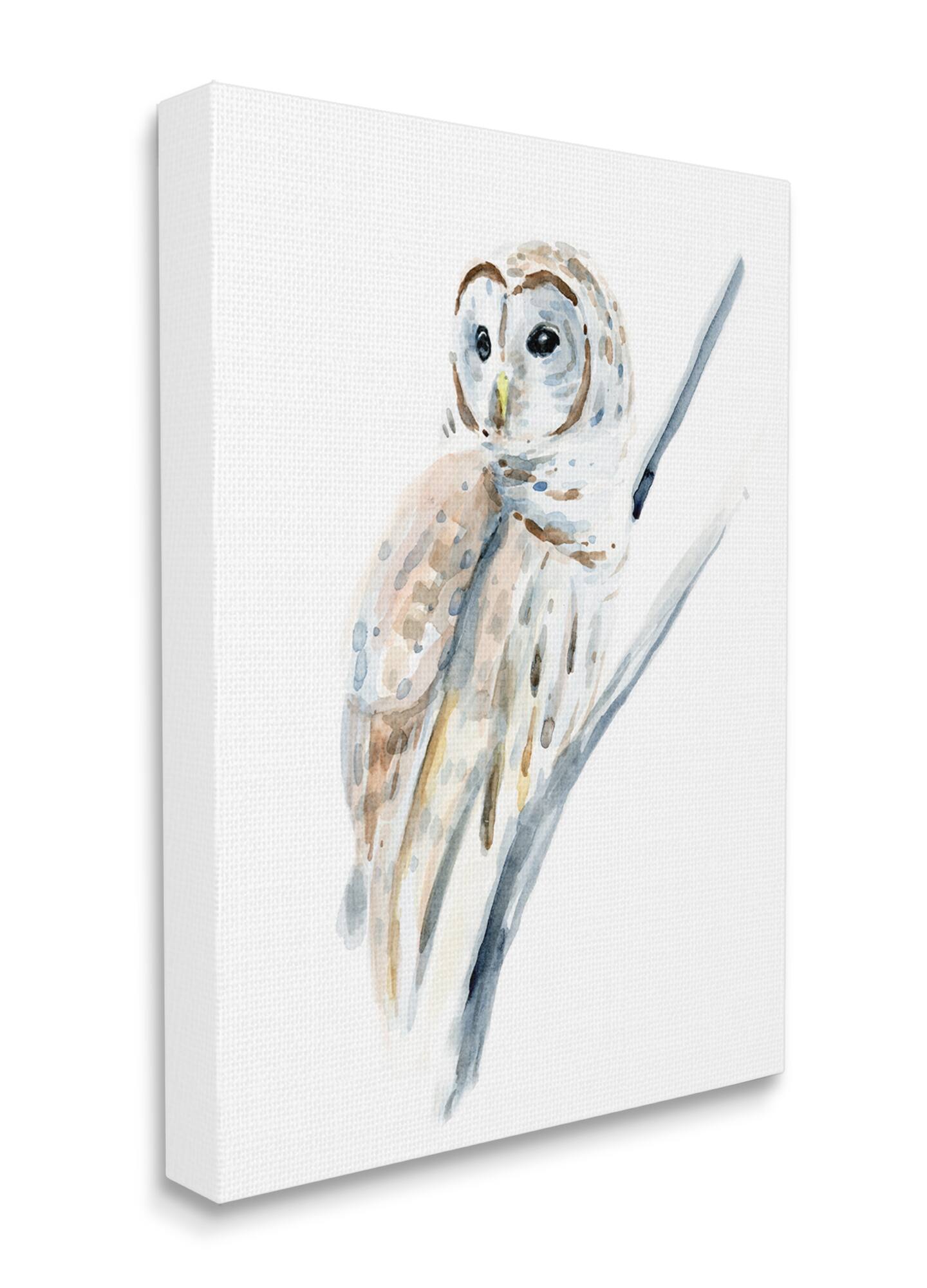 Stupell Industries Soft Arctic Owl Perched on Minimal Branch Canvas Wall Art