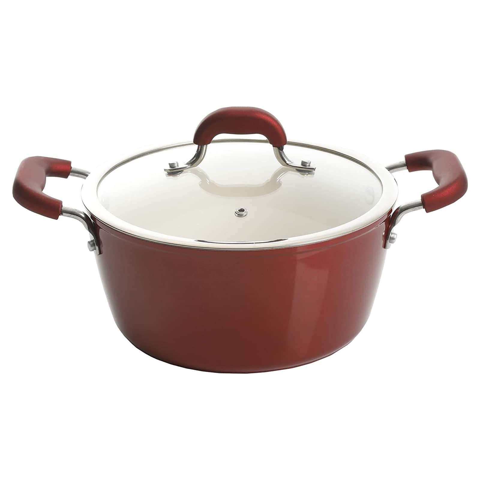 Kenmore Arlington 12 Piece Aluminum Non Stick Frying Pot & Pan Cookware Set,  Red 