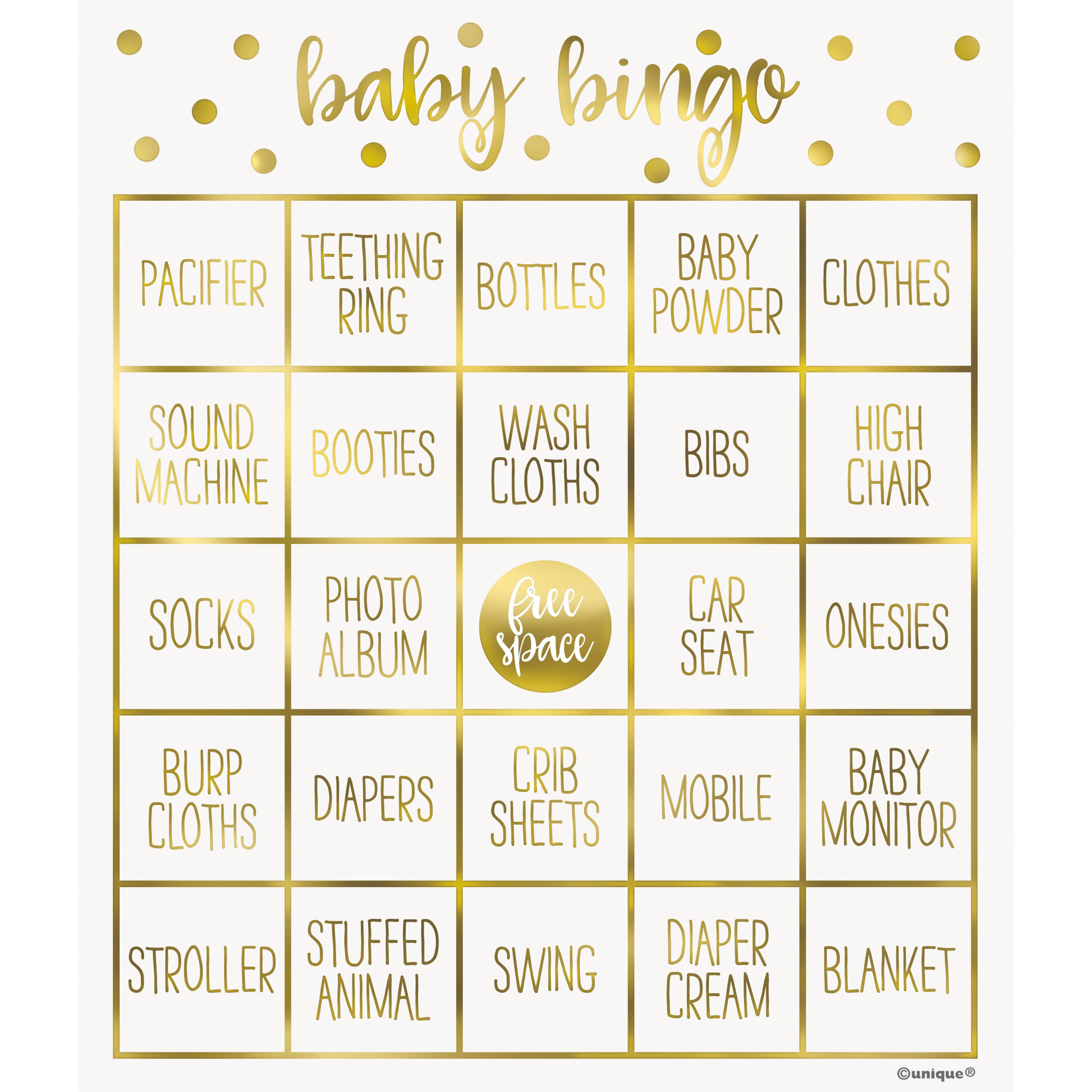 Bingo Baby Shower Game Gold Baby Shower Supplies